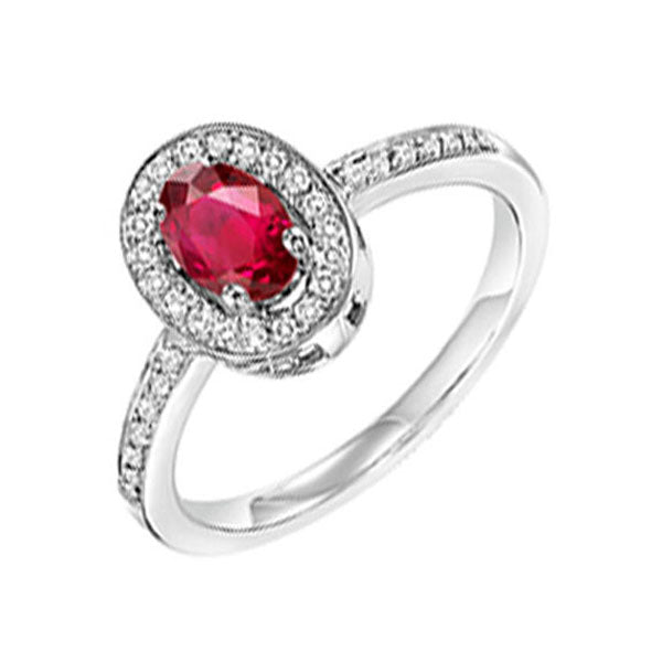 14K White Gold Diamond (1/5 CTW) & Ruby (5/8 CTW) Engagement Ring for Women - Perfect for Weddings, Anniversaries & Special Occasions