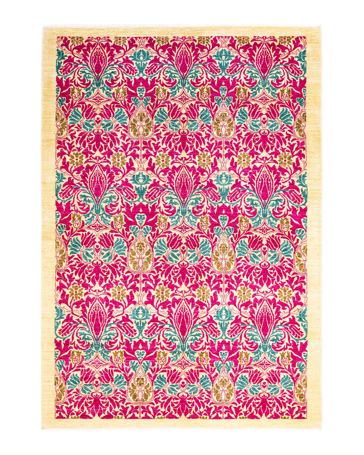 Handmade Wool Floral Area Rug 6x9 ft - Contemporary Hand Knotted Ivory Carpet for Living Room, Bedroom & Home Decor | Unique Arts & Crafts Design