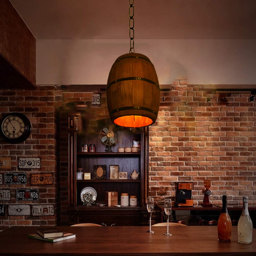 Antique Wood Wine Barrel Pendant Light - Rustic Hanging Ceiling Lamp with Adjustable Chain for Home, Bar, Cafe, Kitchen & Dining Room - Perfect for Farmhouse Decor & Industrial Style Lighting