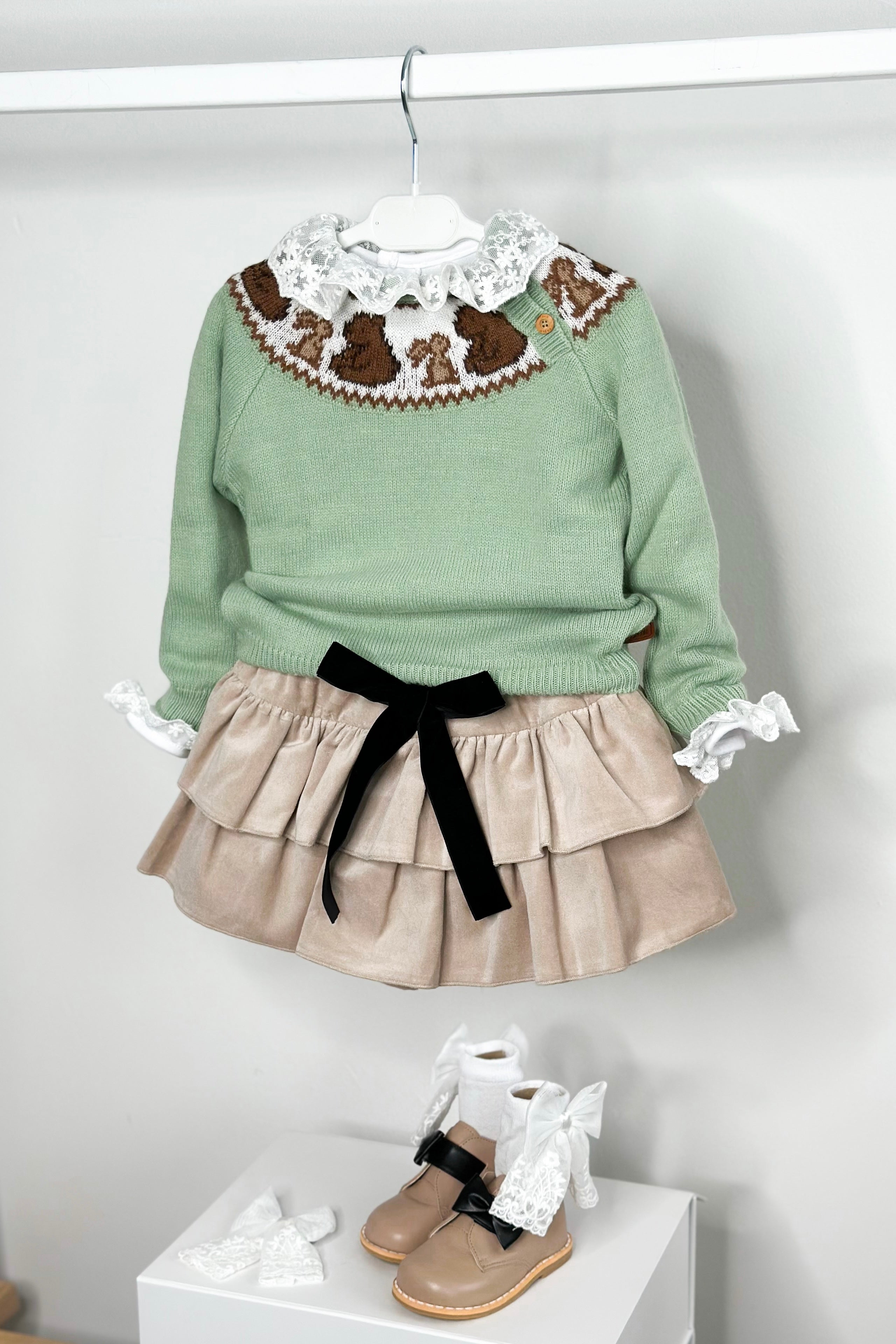 Stevie Sage Green Knit Bear Jumper - Cozy Cute Teddy Bear Sweater for Women & Girls | Perfect for Fall Winter Outfits, Christmas Gifts & Casual Wear