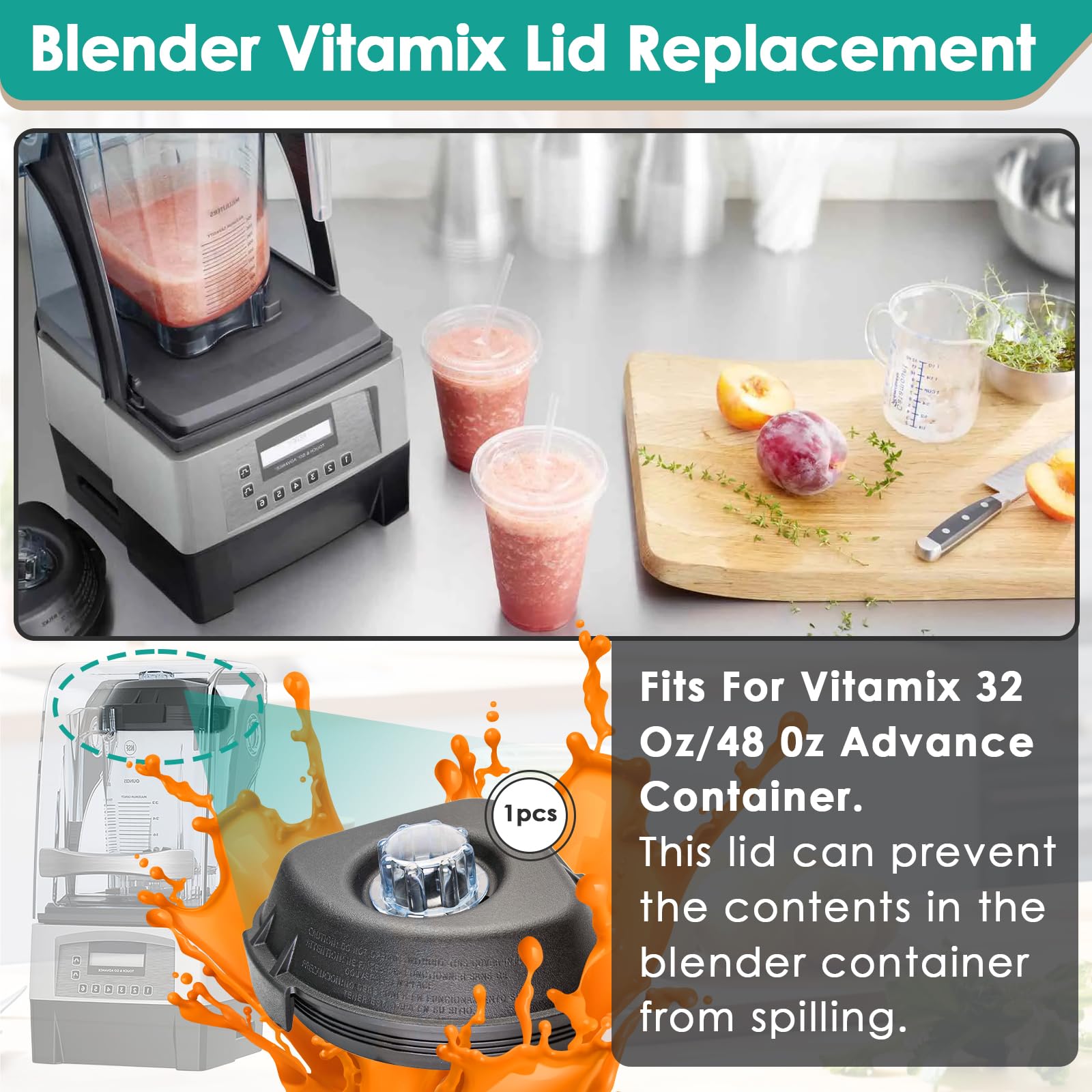 Vitamix Blender Lid Replacement for 48 Oz & 32 Oz Containers - Compatible with Vitamix Quiet One, VM0145, BarBoss & Drink Machine - Includes Lid Plug - Perfect for Smoothies, Juices & Food Prep