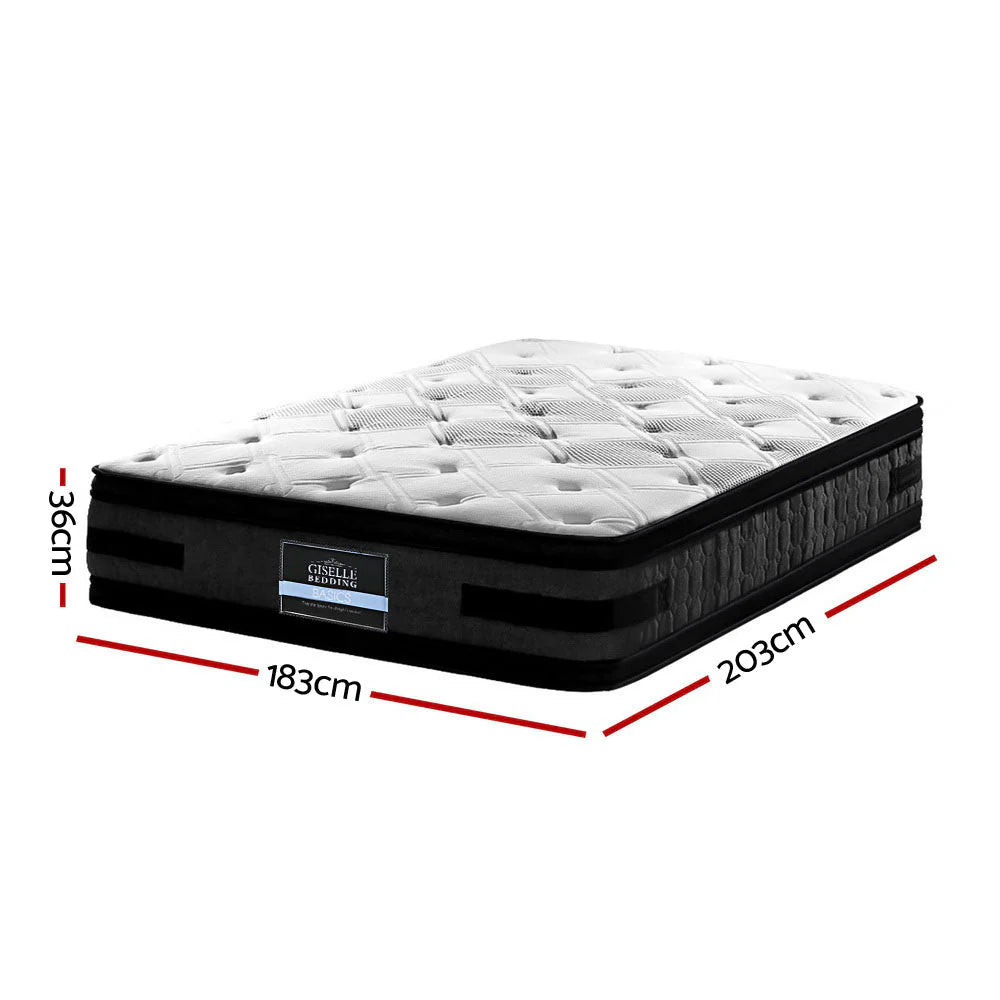 King Premium Bedzy Luxe Hillsdale Bed Frame in Grey - Luna Series Euro Top Medium Firm Mattress with Bamboo Mattress Topper | Complete Luxury Bedroom Set for Master Bedroom, Guest Room & Apartment Sleeping