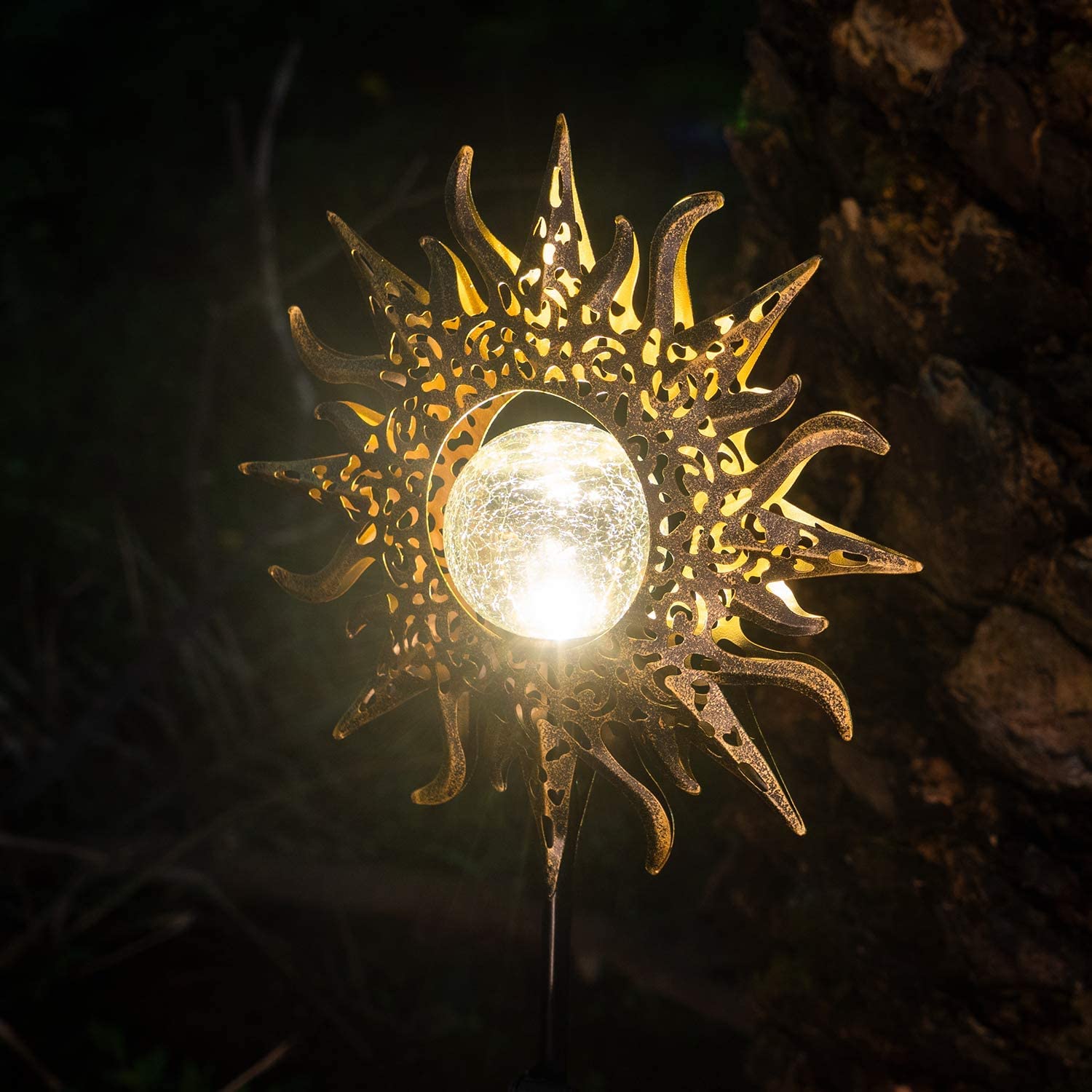 Solar Powered Garden Lights - Waterproof Metal & Crackle Glass Globe Outdoor Stake Lights for Pathway, Lawn, Patio, Yard - Perfect for Landscape Lighting, Backyard Decor & Evening Ambiance