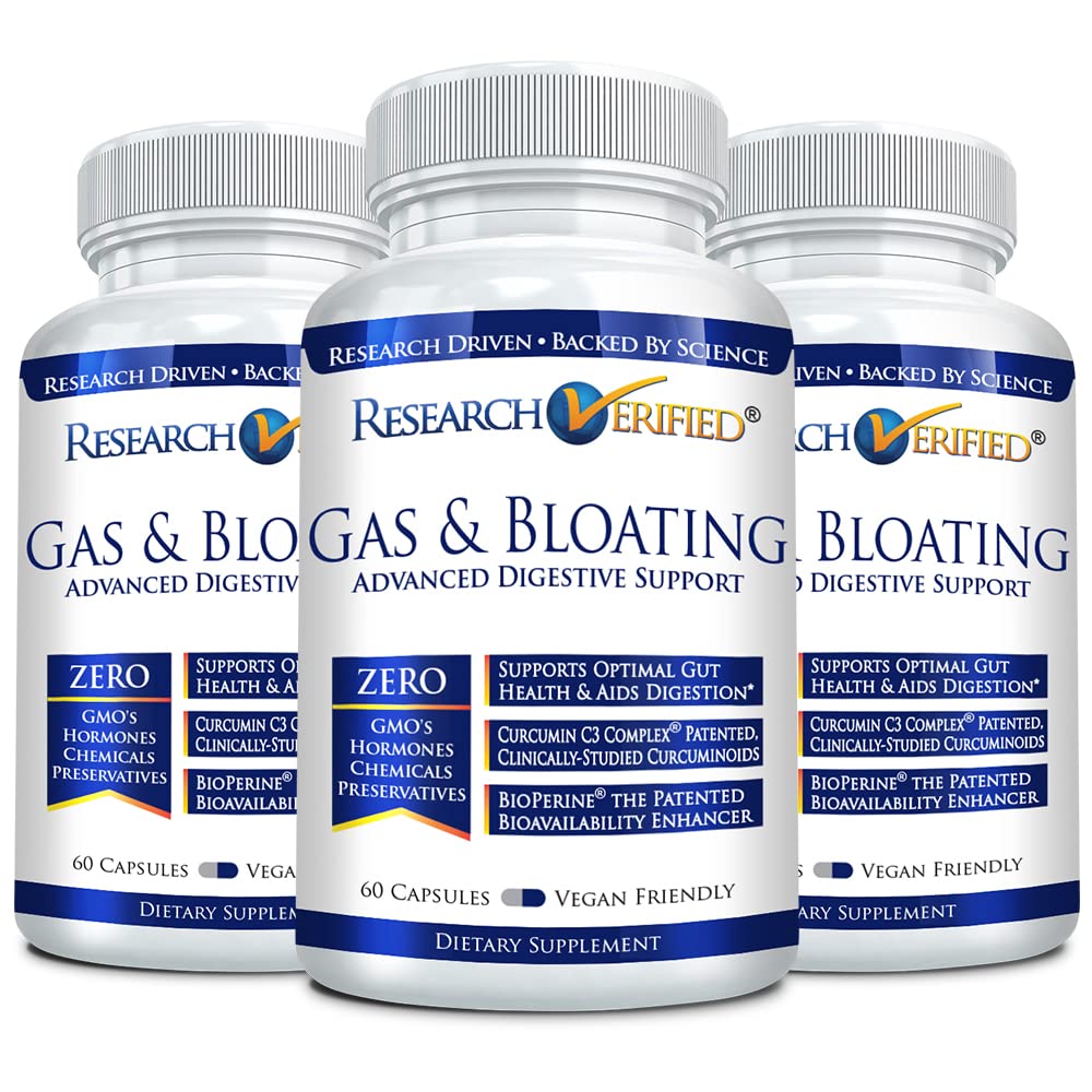 Research Verified Gas and Bloating Relief Supplement - Artichoke Powder, Ginger & Peppermint Leaf Extract - 180 Vegan Capsules for Digestive Support - Helps Relax Intestinal Muscles & Reduce Gas Buildup - Ideal for IBS, Indigestion & Post-Meal Discomfort