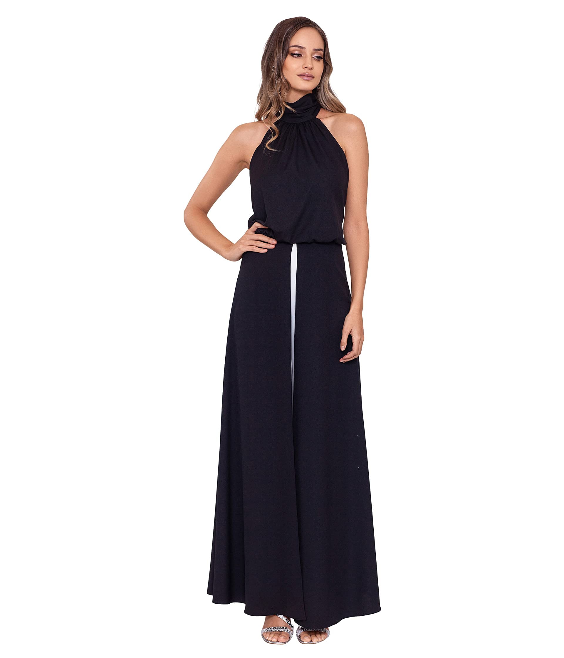 Betsy & Adam Women's Mock Neck Wide Leg Crepe Jumpsuit - Elegant One-Piece Outfit for Weddings, Parties & Special Occasions