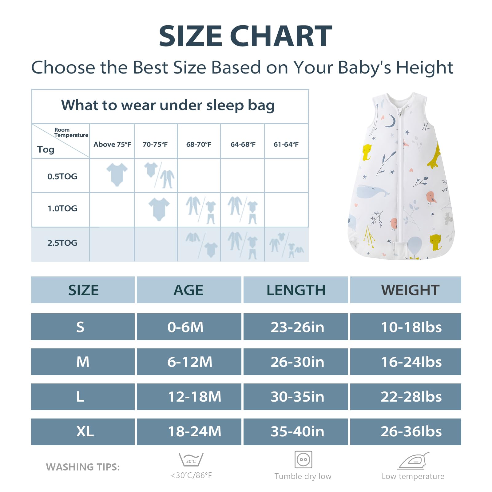 Mosebears 2.5 TOG Baby Sleep Sack - Winter Wearable Blanket with 2-Way Zipper for Infants 6-12 Months (2 Pack, Unisex Cotton) - Perfect for Nursery, Daycare & Cold Weather Sleep