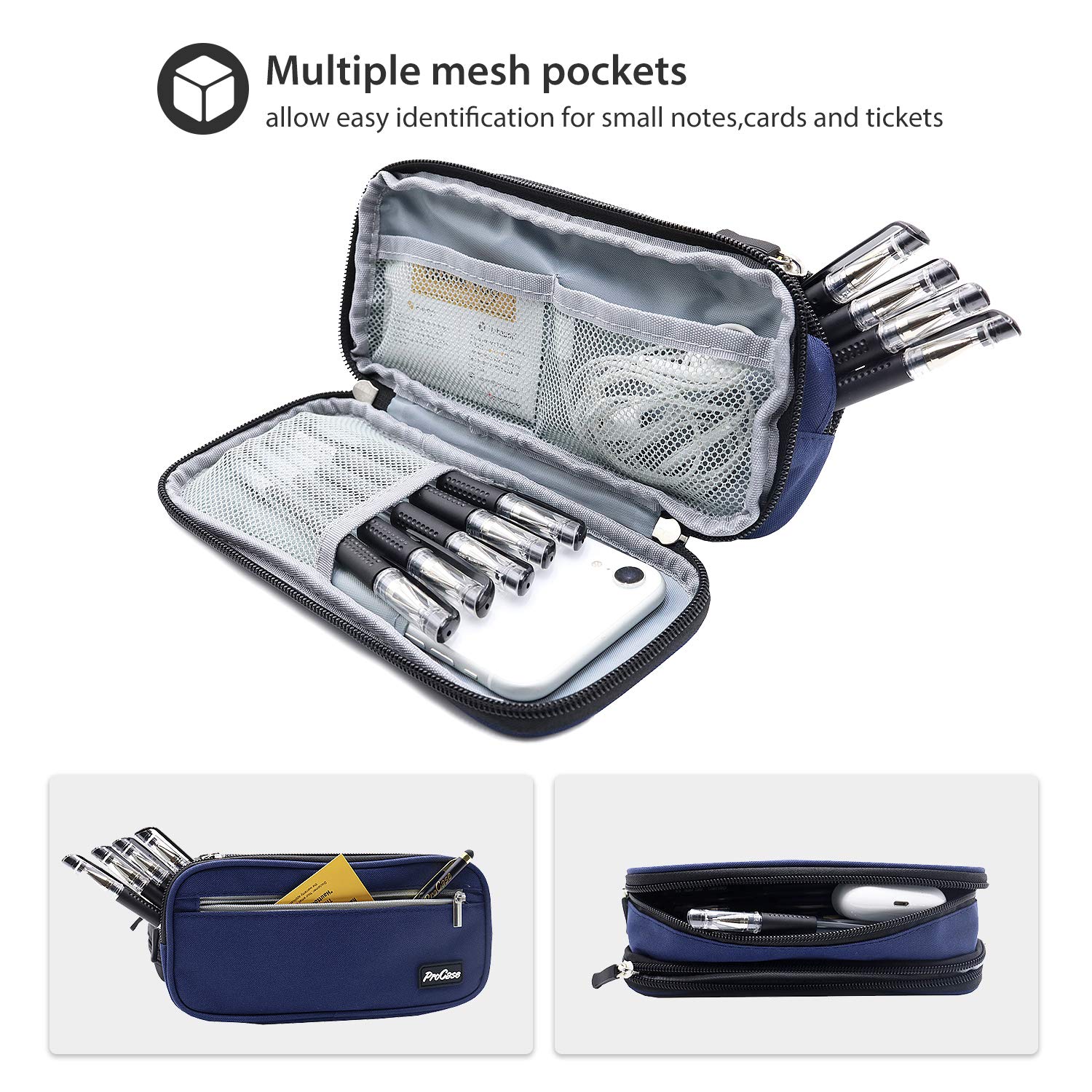 ProCase Two-Layer Large Capacity Pencil Case - Durable Pen Organizer Pouch for Markers, Pens & School Supplies | Perfect for School, Office & Desk Organization (Black)