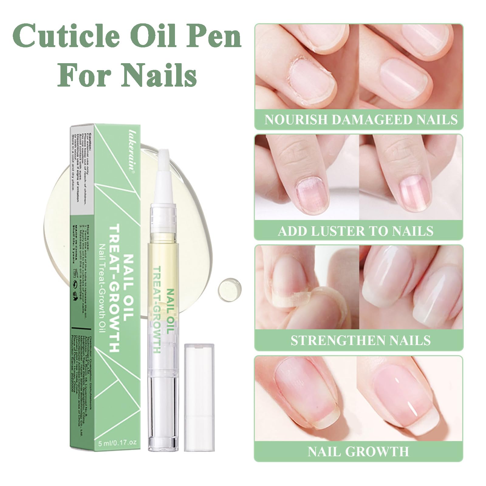 Nail Growth Oil Pen - Natural Cuticle Treatment for Stronger Nails | Nail Strengthener Serum for Damaged & Brittle Nails | Moisturizing Nail Care for Manicures & Healthy Growth