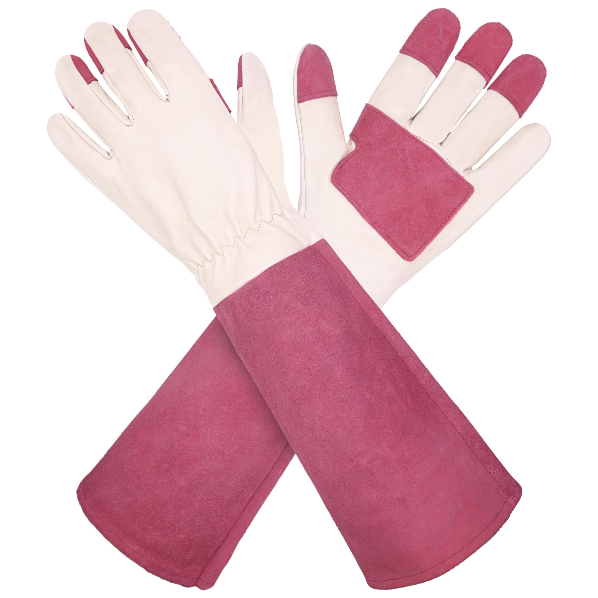 HLDD HANDLANDY Pigskin Gardening Gloves for Women & Men - Thorn Proof Long Sleeve Rose Pruning Gloves, Durable Garden Work Gauntlets (Small, Rose) - Perfect for Rose Bush Care, Landscaping & Outdoor Yard Work