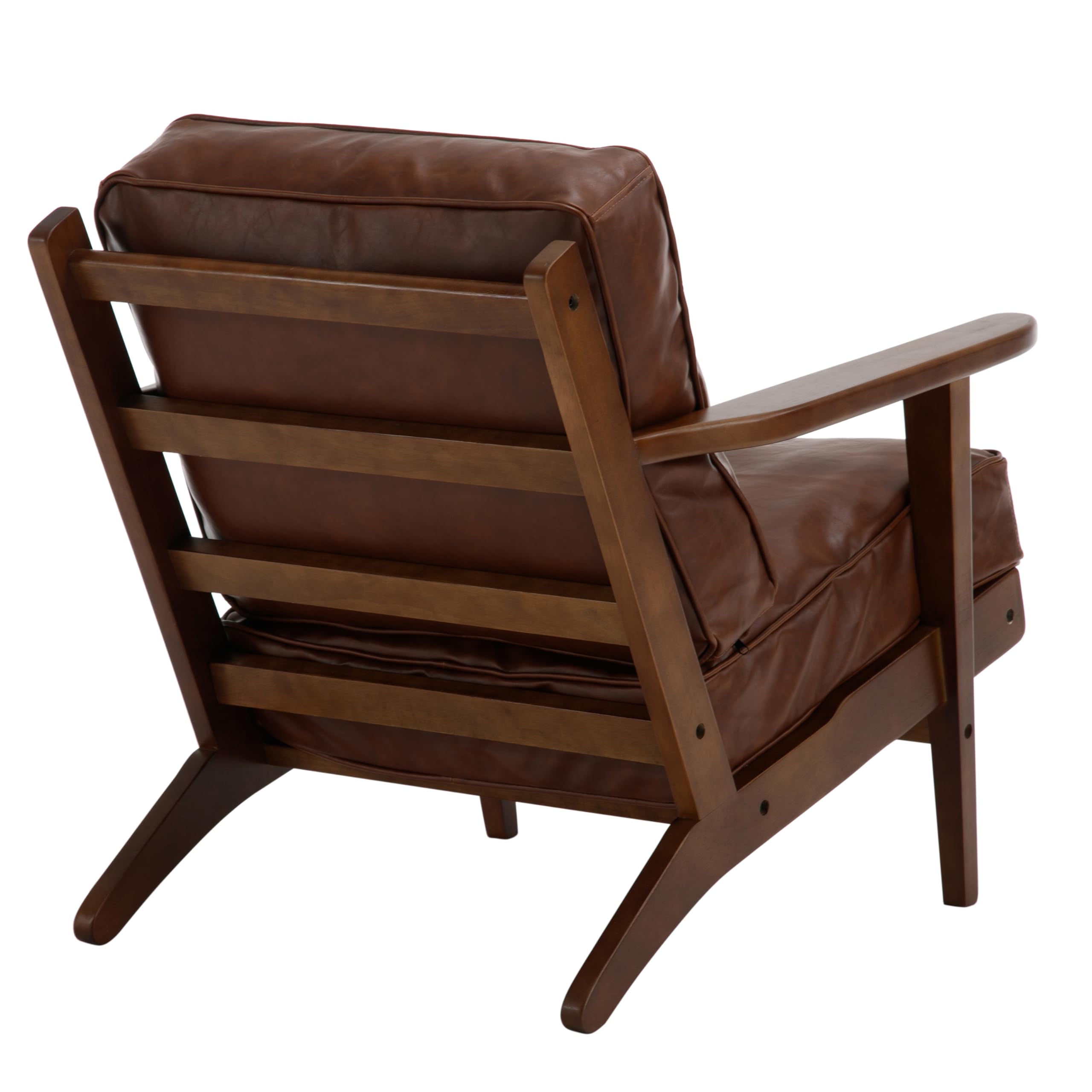 Mid-Century Modern Accent Chairs Set of 2 - Genuine Leather Upholstered Living Room Chairs with Solid Wood Frame - Comfortable Armchairs for Bedroom, Reading Nook & Lounge - PU Brown Leather - Perfect for Relaxing, Entertaining & Home Decor