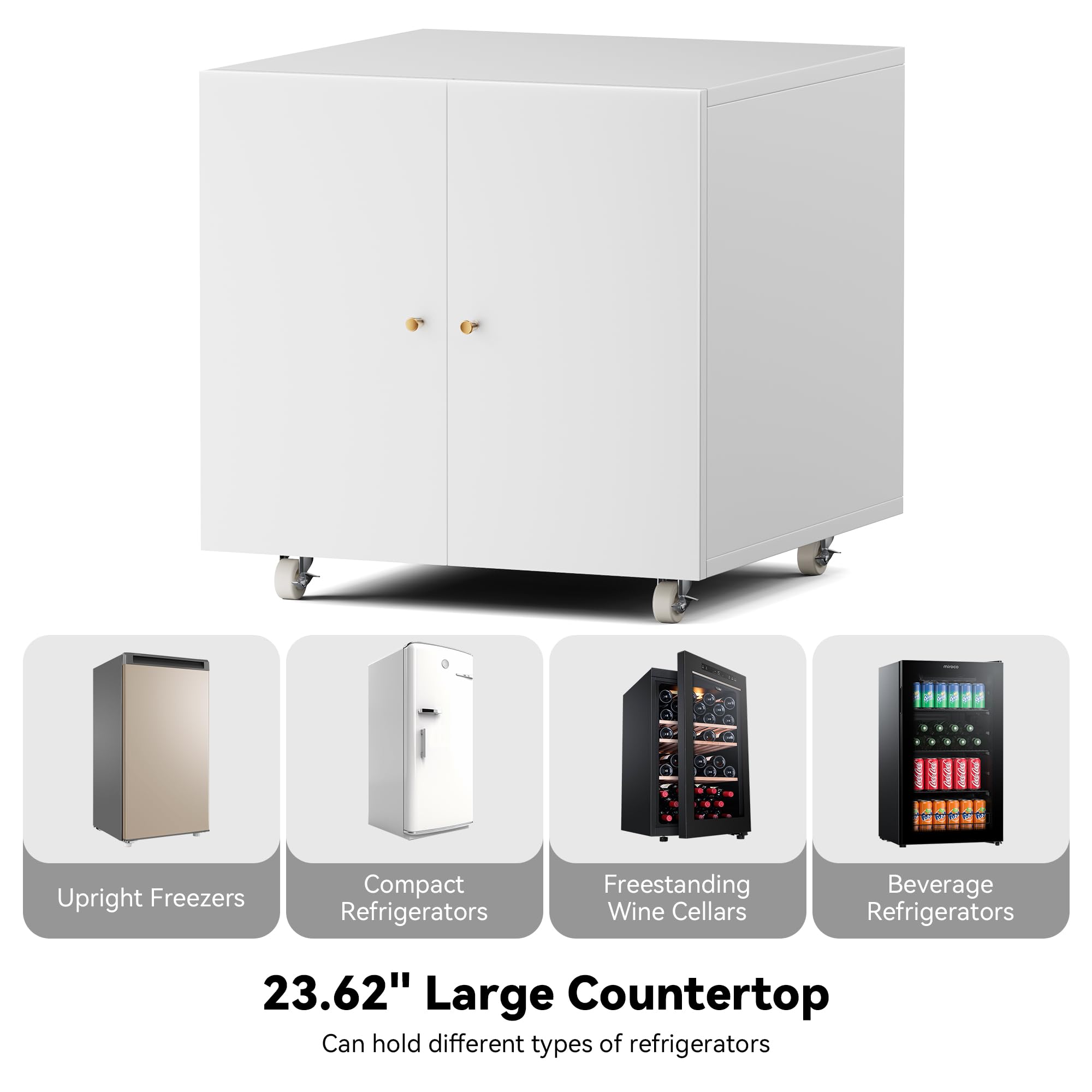 INMOZATA Adjustable Metal Fridge Cabinet with Wheels & Storage Shelves - 23.62