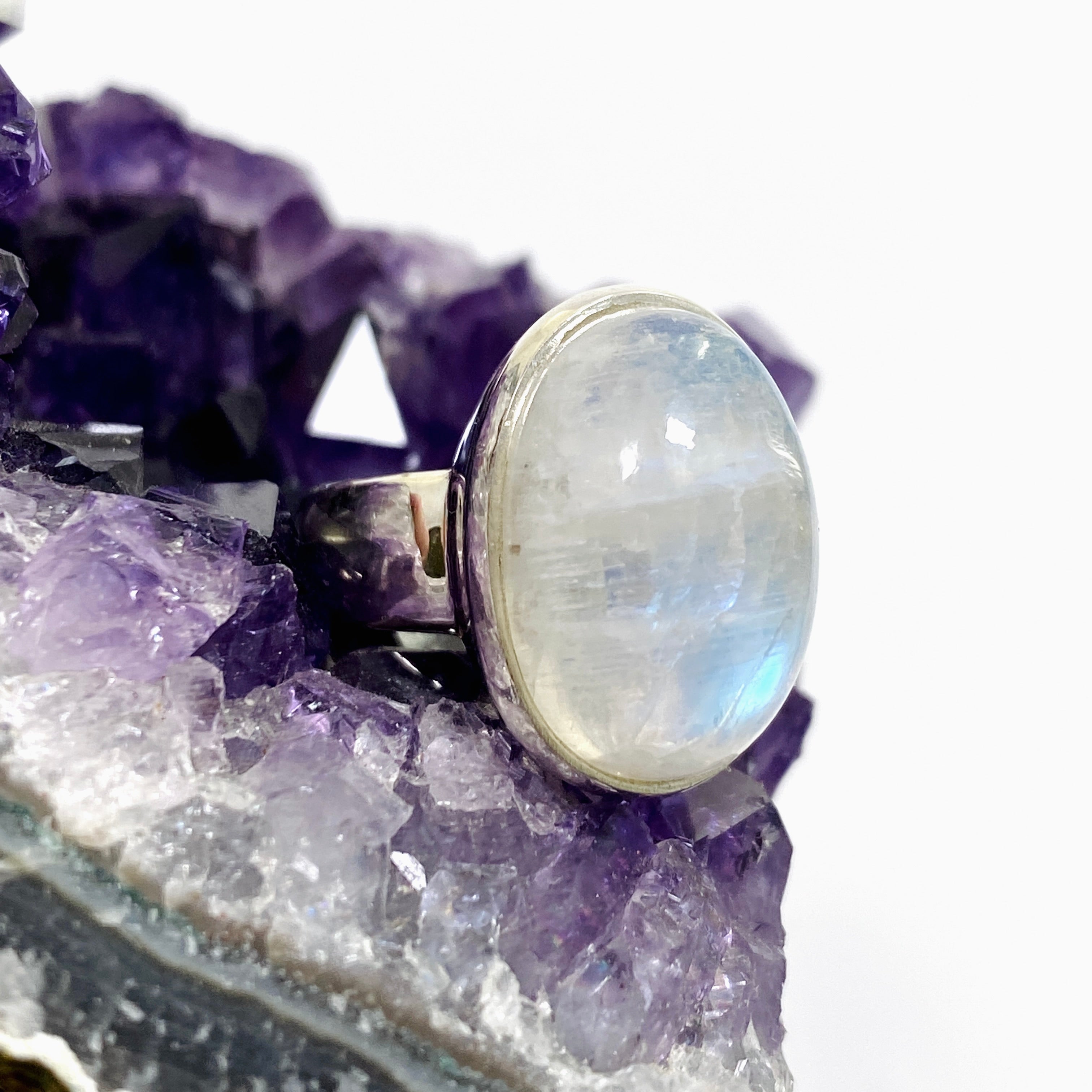 Moonstone Oval Cabochon Ring Size 4.5 - Handmade Sterling Silver Jewelry for Women - Perfect for Weddings, Parties & Everyday Wear