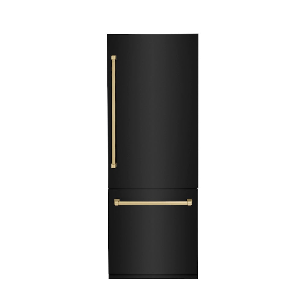 ZLINE Autograph Edition 30-Inch Built-In Bottom Freezer Refrigerator - 16.1 cu. ft. Capacity, Black Stainless Steel with Champagne Bronze Accents, Water Dispenser & Ice Maker - Perfect for Modern Kitchens and Open-Concept Living Spaces (RBIVZ BS 30 CB)