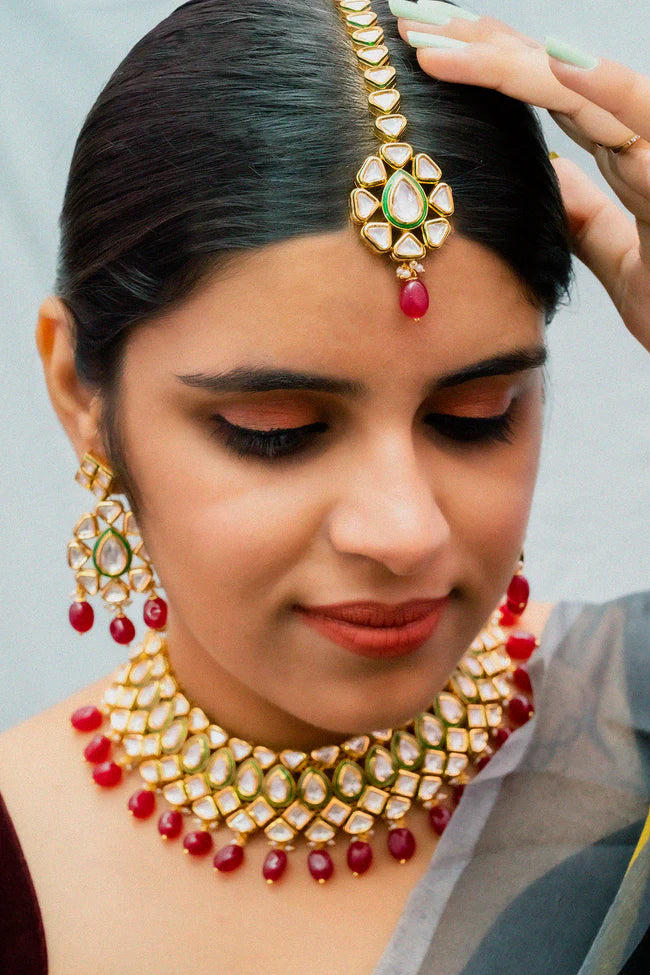 Royal Kundan Necklace and Earrings Set - 24K Gold Plated Designer Jewelry for Weddings, Parties & Special Occasions (D883)