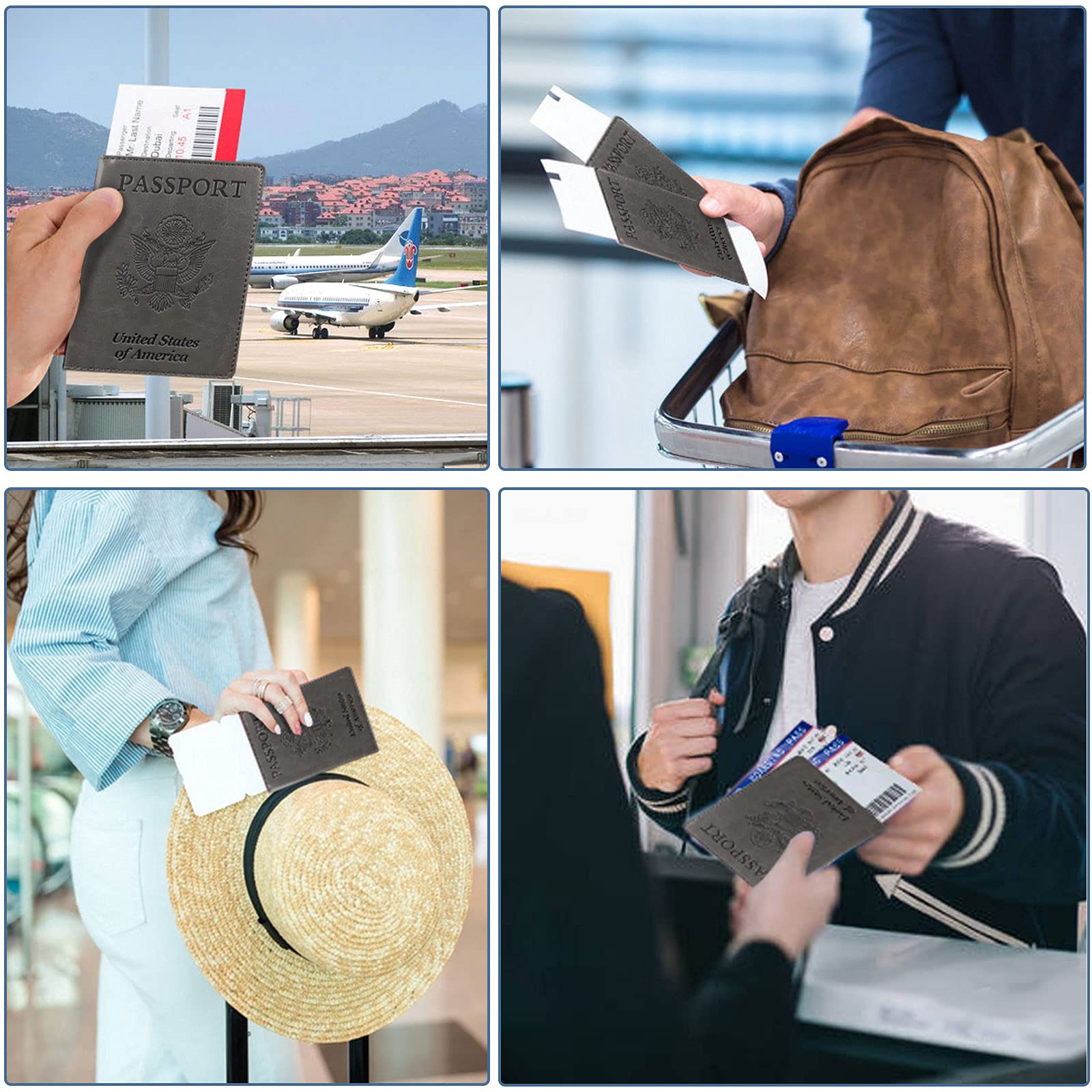 RFID Blocking Leather Passport Holder for Travel - Dark Gray