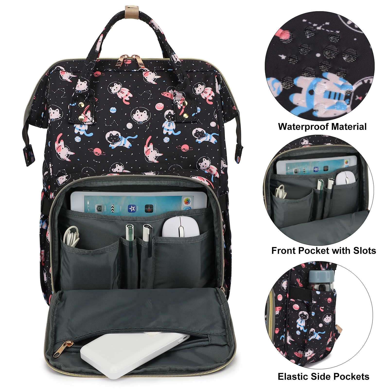 Stylish Women's Laptop Backpack - 15.6 Inch Waterproof College Bookbag for School, Work & Business Travel - Durable Computer Backpack with USB Charging Port (Cat Print Design) - Perfect for Commuting, Campus Life & Business Trips