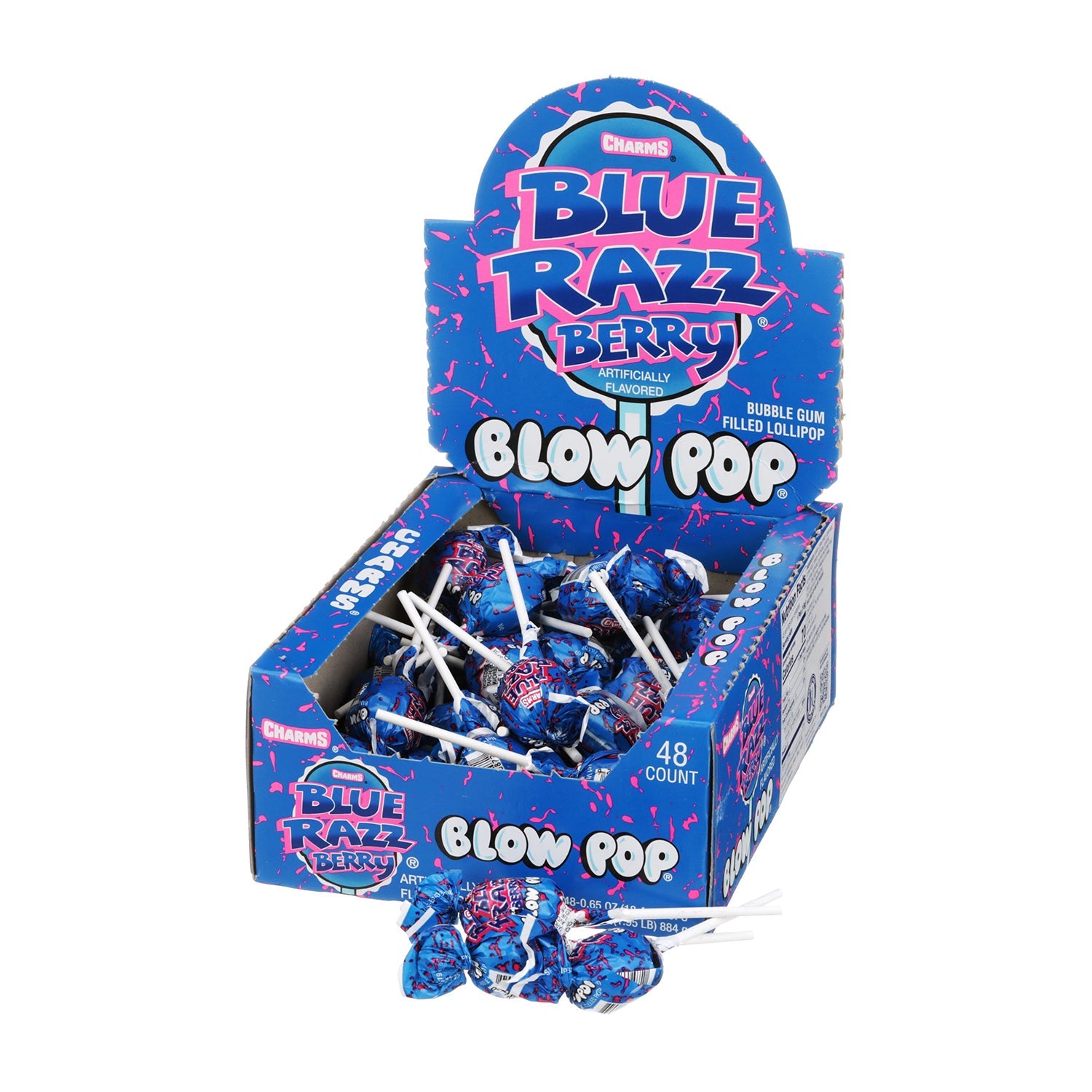 Blue Razz Berry Blow Pop Charms - 48 Count Bag | Bulk Candy for Parties, Halloween Treats & Office Snacks