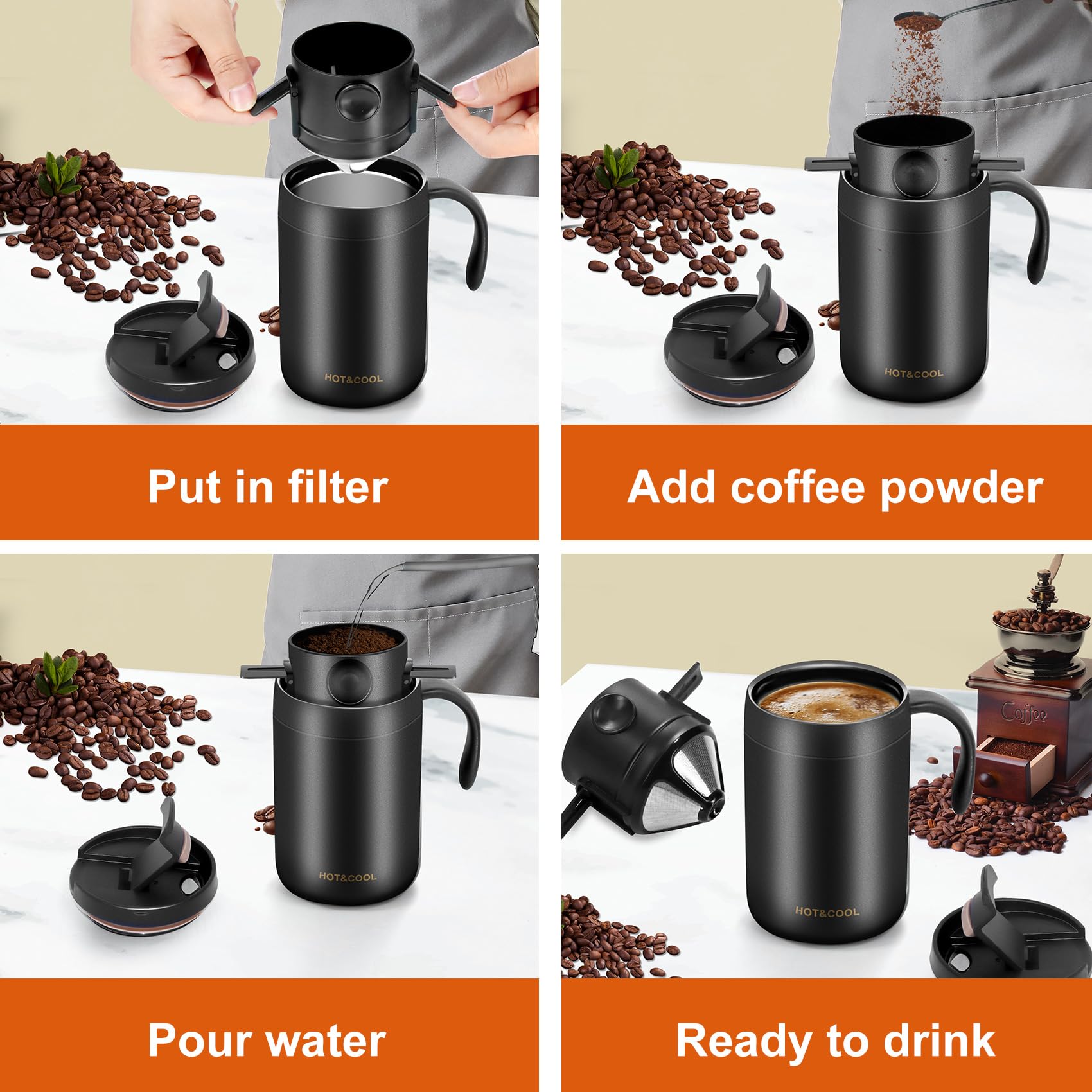 16oz Portable Pour Over Coffee Maker Set - Lightweight Camping & Travel Coffee Kit for Backpacking, Hiking, Offices & Outdoor Adventures