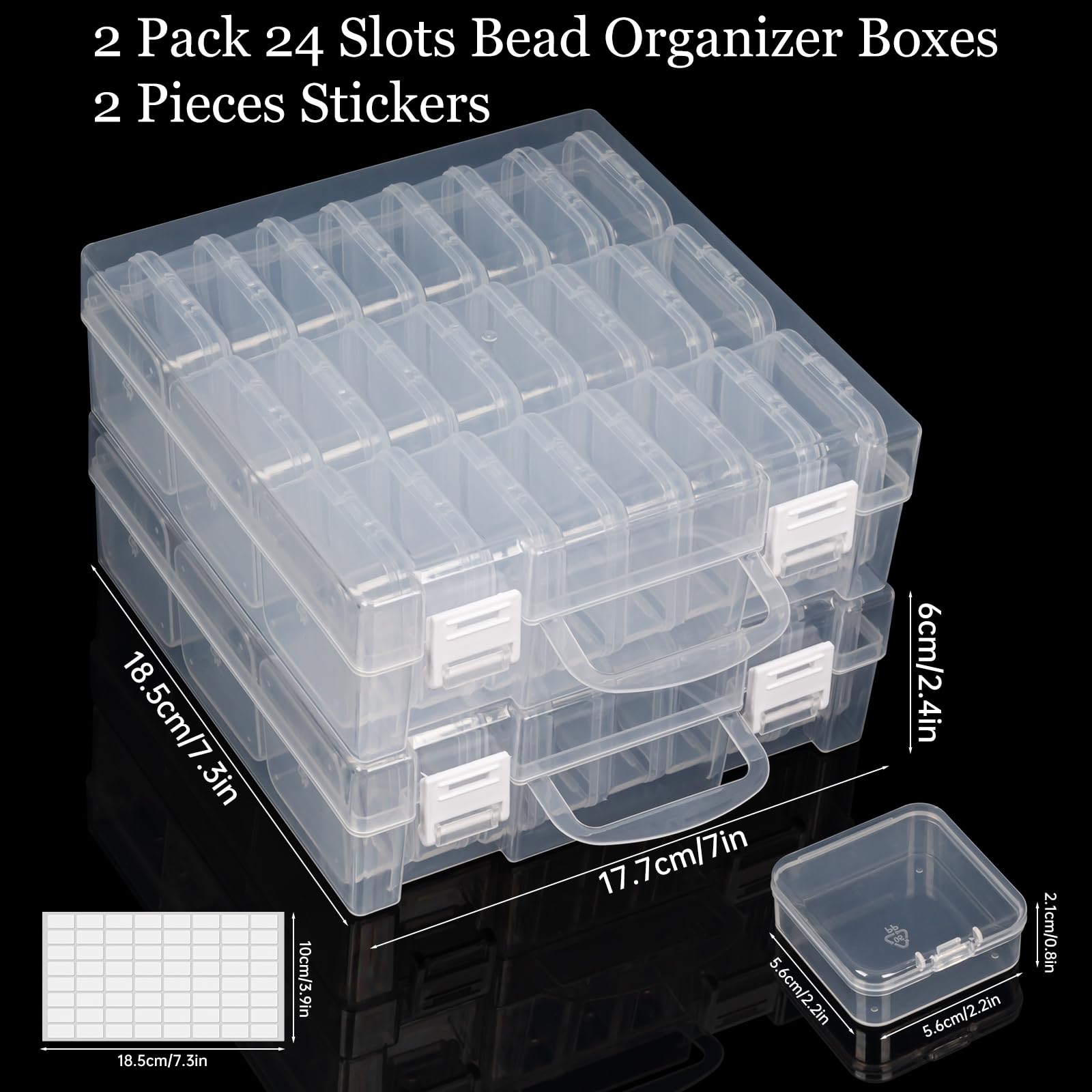 2 Pack Transparent Bead Organizer Box with 24 Slots & Hinged Lid - Small Craft Storage Containers for Rhinestones, Seeds, Jewelry Making & DIY Art Projects | Perfect for Beading, Scrapbooking & Home Organization