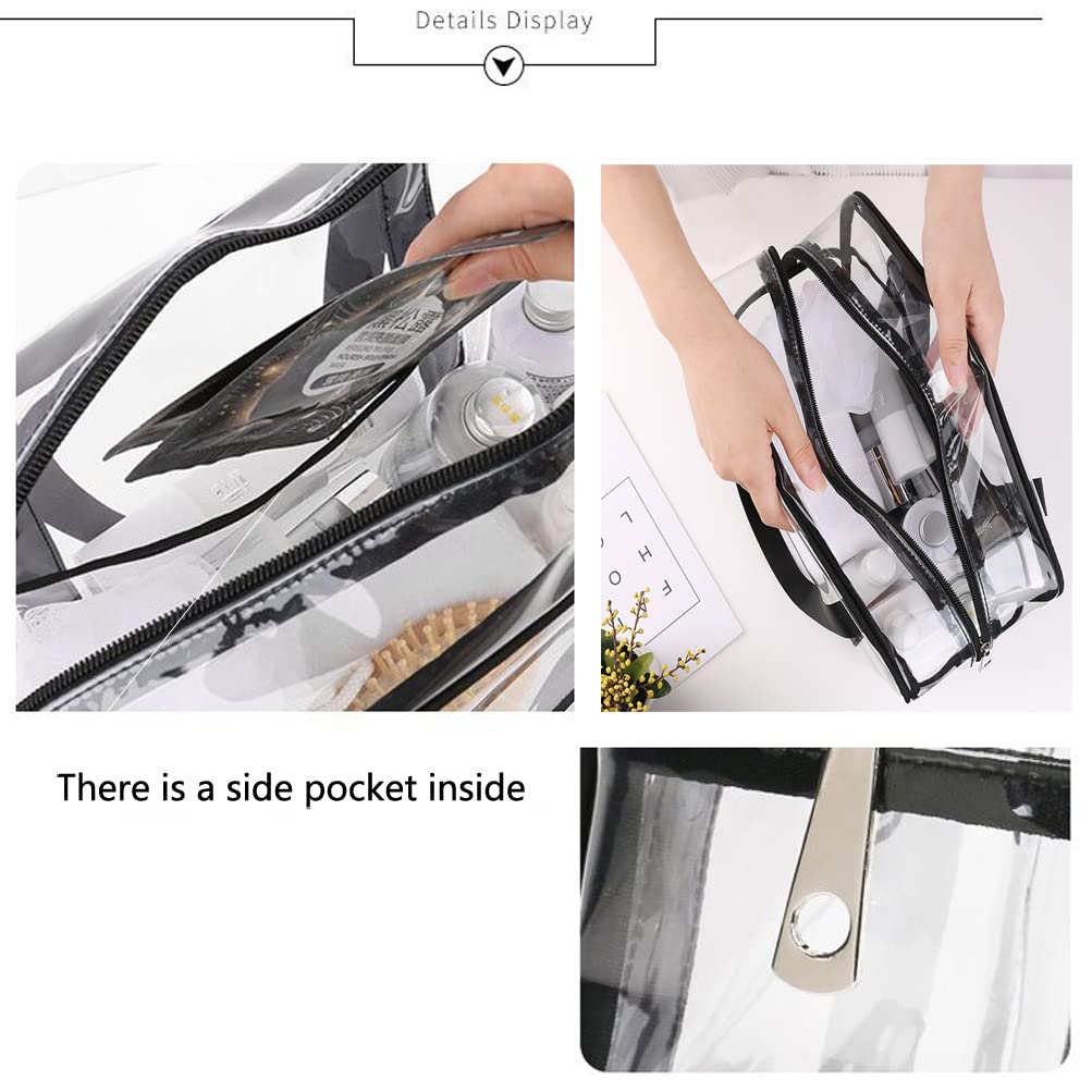 SxoSyo Large Clear Makeup Bag for Women - Transparent Travel Toiletry Organizer with Handle, Waterproof Cosmetic Storage Pouch (Black) | Perfect for Bathroom Organization, Gym Essentials & Airplane Carry-on