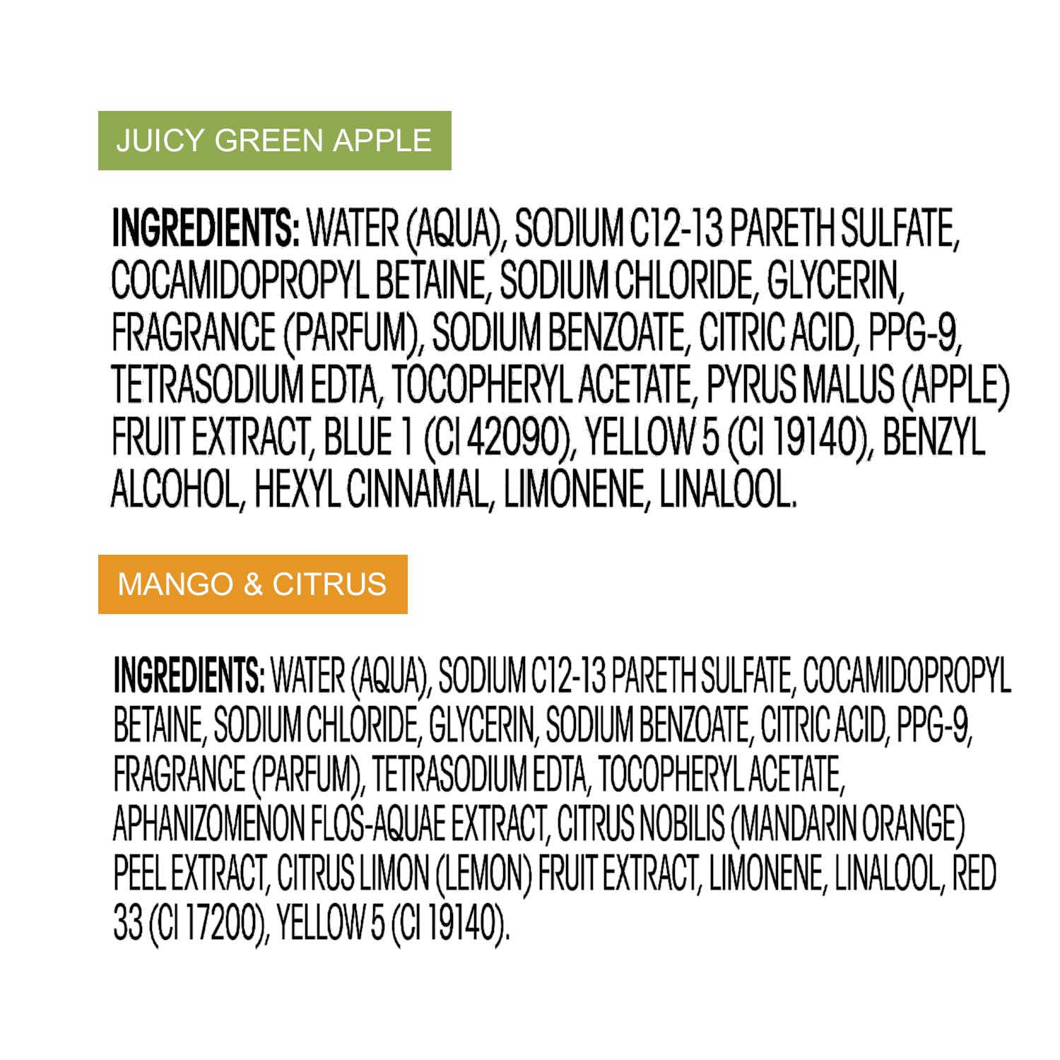 Suave Body Wash Variety 2-Pack, Juicy Green Apple & Mango Citrus - Moisturizing Gentle Body Wash with Natural Fruit Oil Essence, 18 Oz Each - Refreshing Shower Gel for Daily Hydration & Soft Skin