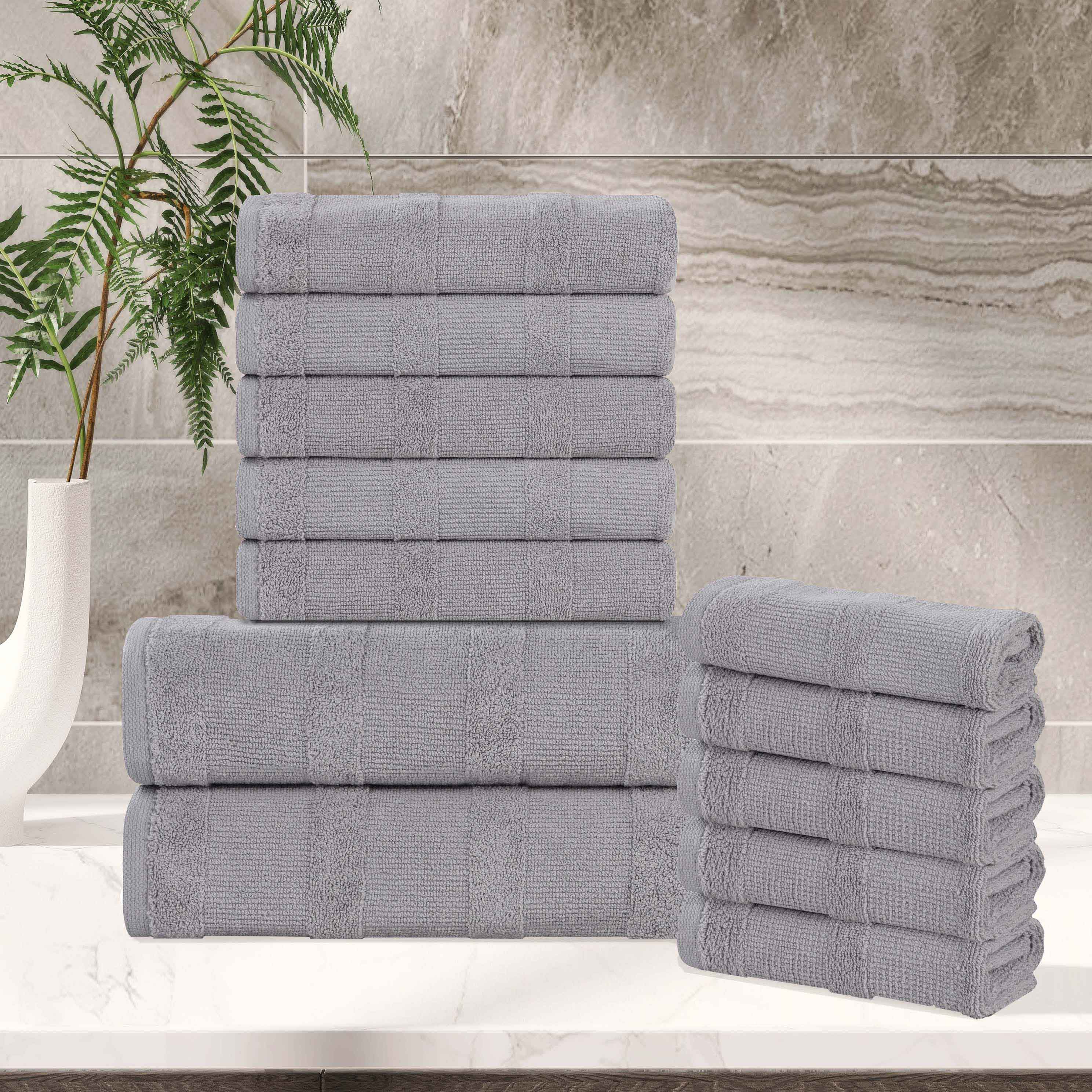 Premium 12-Piece Roma Cotton Ribbed Towel Set - Ultra Soft, Absorbent & Textured for Bath, Spa & Luxury Home Use