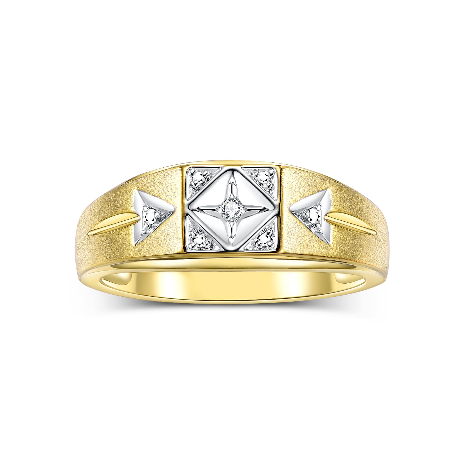 14K Yellow Gold Plated Sterling Silver Men's Diamond Ring - Elegant Designer Jewelry for Gifts, Weddings & Special Occasions - Sizes 6-13