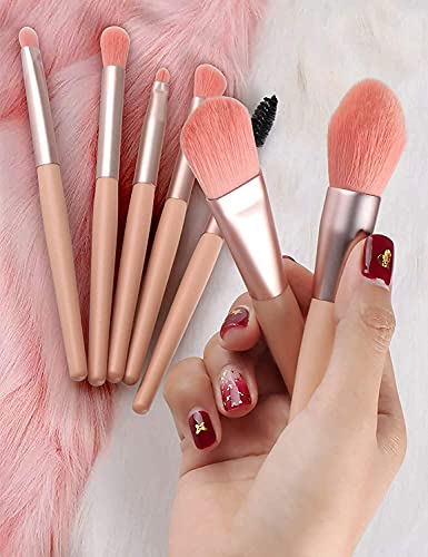 JULEX 8-Piece Mini Makeup Brush Set - Foundation, Blush, Eyeshadow, Eyeliner, Lip & Brow Brushes | Portable Travel Cosmetic Brush Kit for Professional Makeup Application at Home or On-The-Go