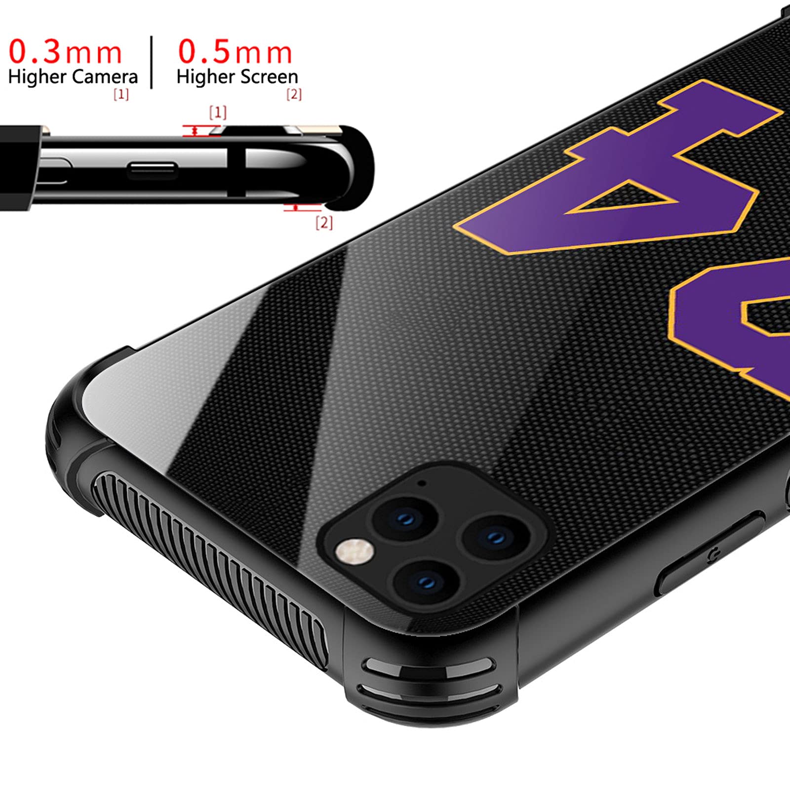 Shockproof Anti-Scratch Hard PC Back Case for iPhone 13 Mini - Black 24 Jersey Purple Yellow Amazing Pattern Design | Durable Protection for Everyday Use, Travel & Outdoor Activities