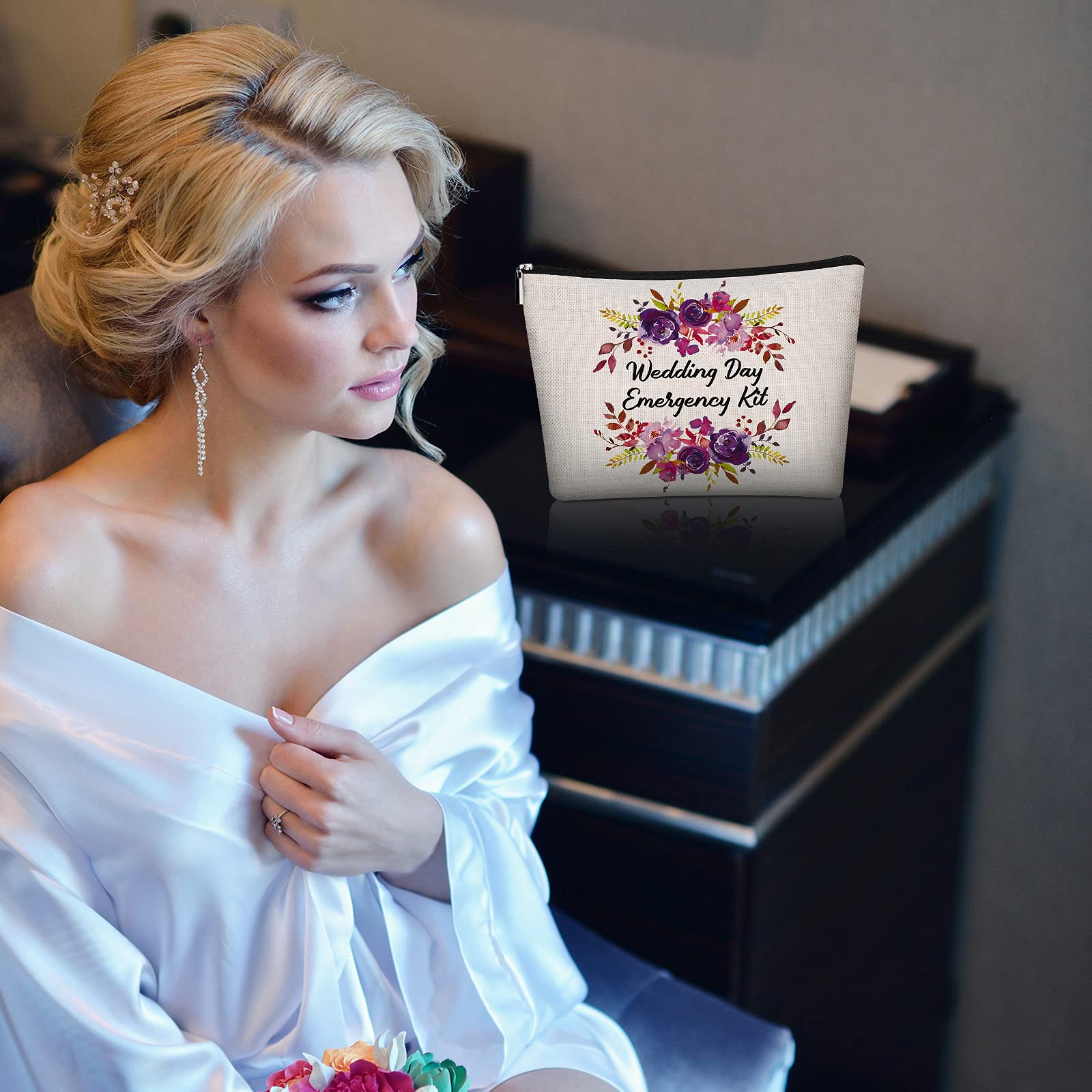 Elegant Floral Wedding Survival Kit - Essential Bride Emergency Supplies with Makeup Bag | Perfect Bridal Shower Gift, Engagement Present & Wedding Day Must-Have for Brides (Great for Outdoor Weddings, Destination Weddings & Last-Minute Emergencies)