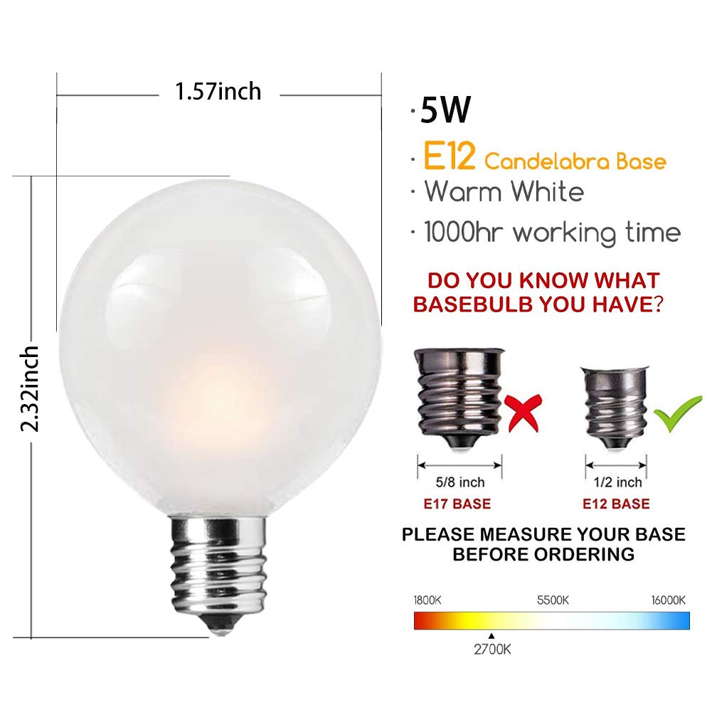 SUNSGNE 25Ft Outdoor Waterproof Connectable String Lights with 27 Frosted White G40 Globe Bulbs - Black Wire, 5 Watt - Perfect for Backyard, Porch, Balcony, Party & Christmas Decorations | Ideal for Patio Lighting, Garden Decor, and Holiday Events
