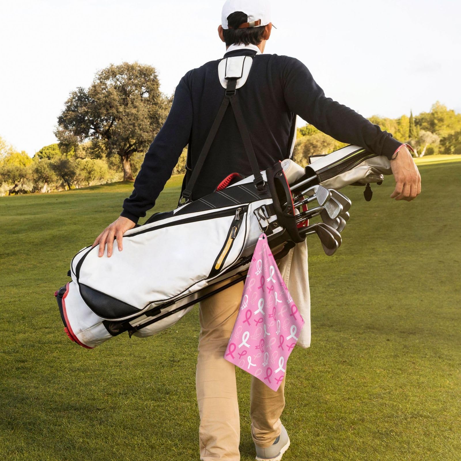 Breast Cancer Awareness Microfiber Golf Towel with Clip - Premium Absorbent Golf Bag Towel for Men & Women - Ideal for Golf Courses, Driving Ranges & Tournaments - Great Golf Gift & Accessory