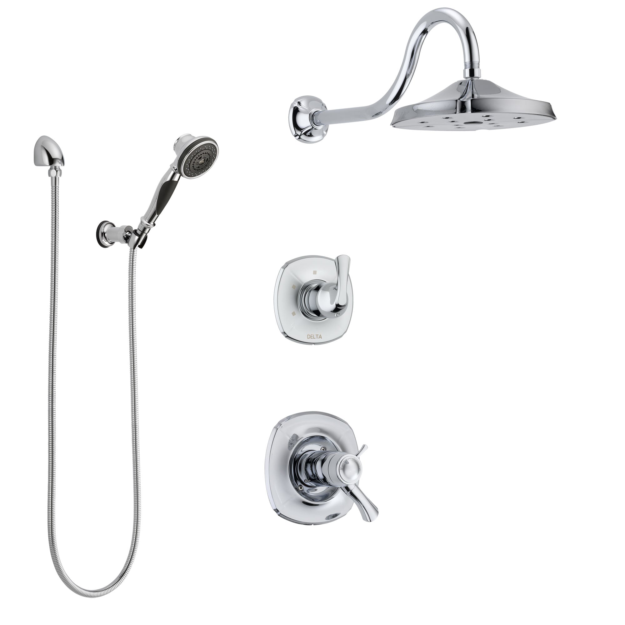 Delta Addison Chrome Finish Thermostatic Shower System - Dual Control Handle, Diverter, Showerhead & Hand Shower with Wall Bracket SS17T29216 | Perfect for Modern Bathroom Renovations & Spa-Like Shower Experience
