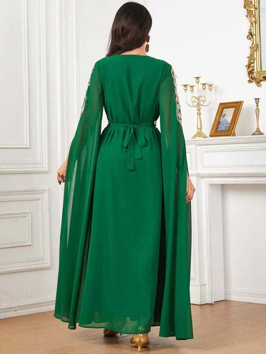 Elegant Arab Chiffon Kaftan Dress - Traditional Jalabiya for Women | Perfect for Eid Celebrations, Weddings & Special Occasions