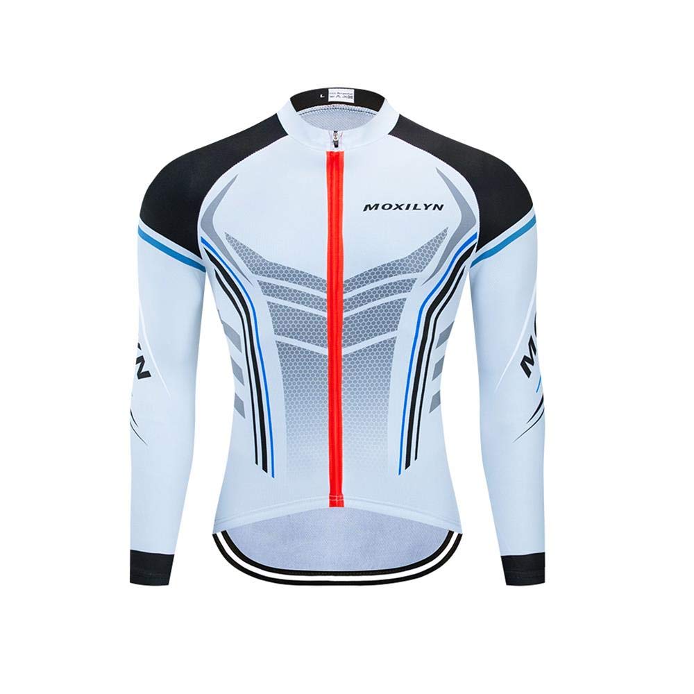 MOXILYN Men's Long Sleeve Cycling Jersey - Breathable Polyester Bike Shirt for Road & Mountain Biking - UV Protection Outdoor Cycling Jacket for Training & Racing