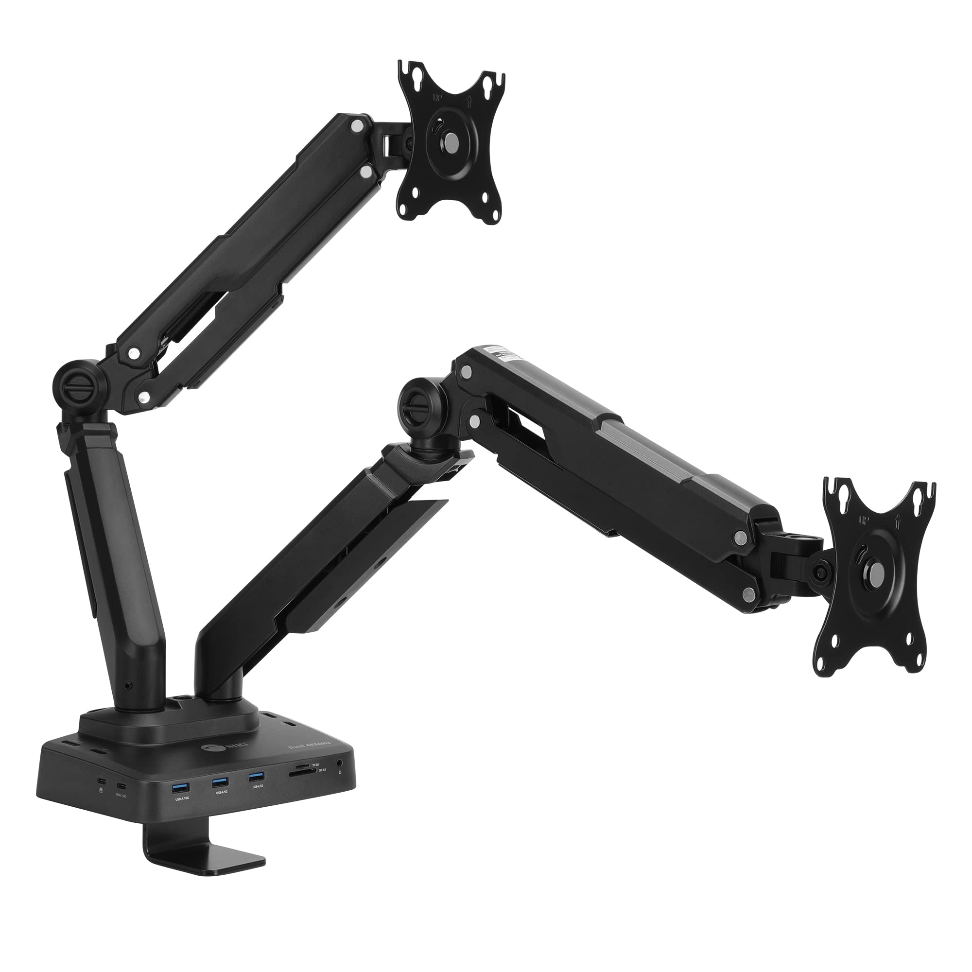 SIIG Dual Monitor Stand with Laptop Docking Station - Gas Spring Adjustable VESA Mount for 2 Screens, 4K HDMI/DisplayPort, 100W PD Charging - Compatible with MacBook M1/M2, HP, Lenovo & More (CE-MTDK01-S1) - Perfect for Home Office, Gaming Setup & Workspace Ergonomics