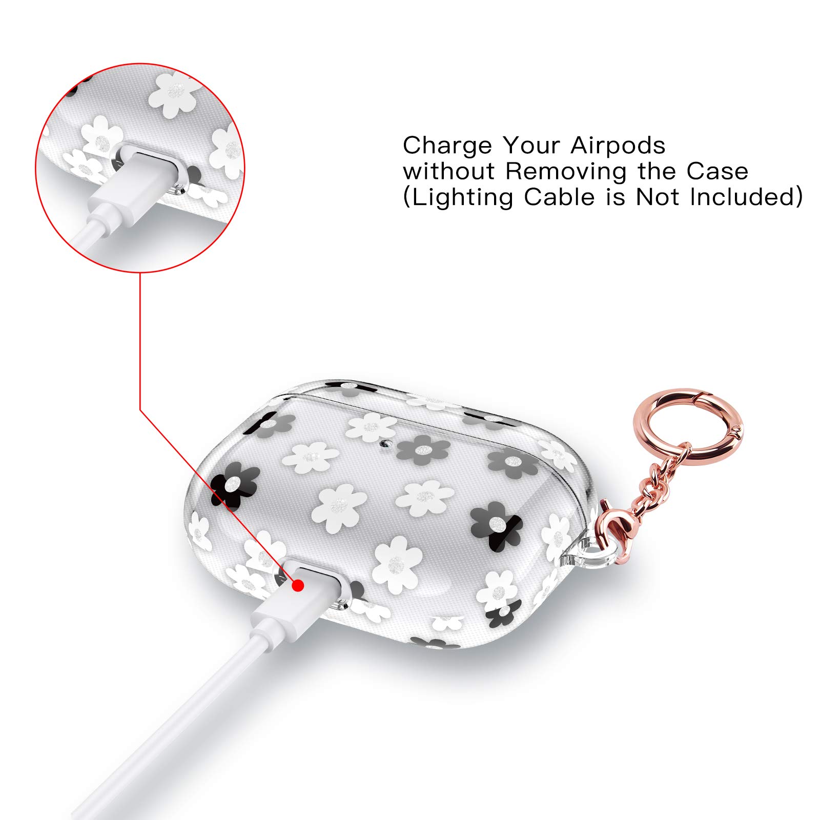 AirPods Pro Case - Clear Cute Shockproof TPU Gel Cover with Keychain & Clip for AirPods Pro Charging Case (Floral Design) - Perfect for Gym, Travel & Everyday Protection