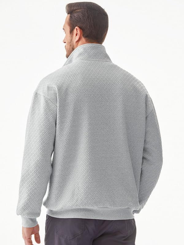 Men's Quarter Zip Sweatshirt - Casual Mock Neck Pullover Long Sleeve Geometric Texture Waffle Knit Top | Perfect for Work, Gym & Outdoor Activities