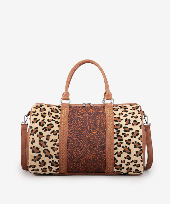 Montana West Floral Tooled Cow Print Duffle Bag - Stylish Travel & Gym Bag for Women, Perfect for Weekend Getaways & Workouts