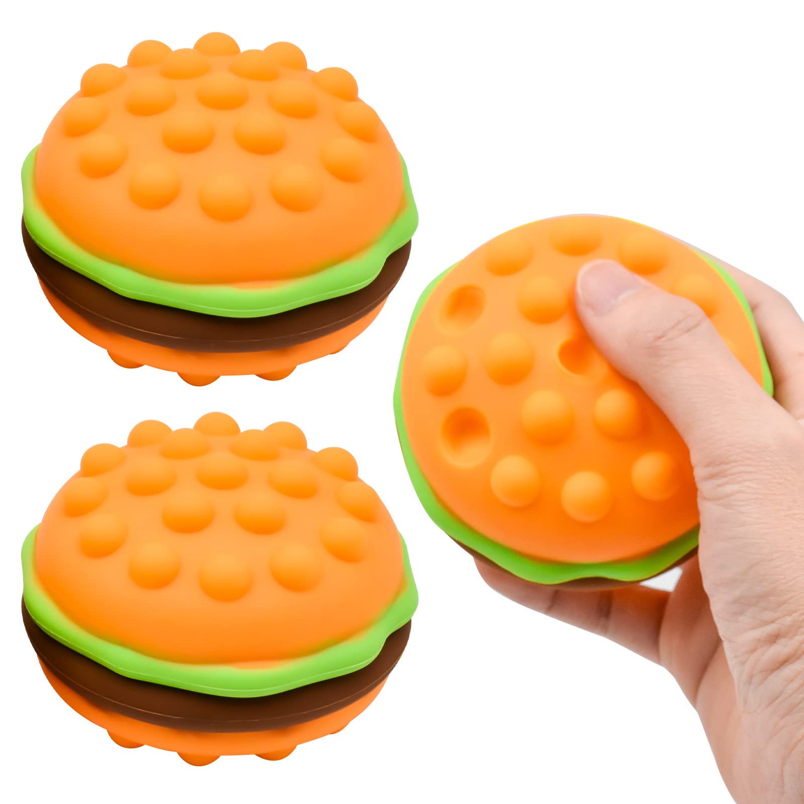 2PCS Pop Bubble Ball Sensory Fidget Toys Pack - 3D Fidget Ball Popper, Hamburger-Shaped Silicone Bouncing Stress Relief Hand Toys for Adults & Kids - Perfect for Office Desk, Classroom, Travel & Anxiety Relief