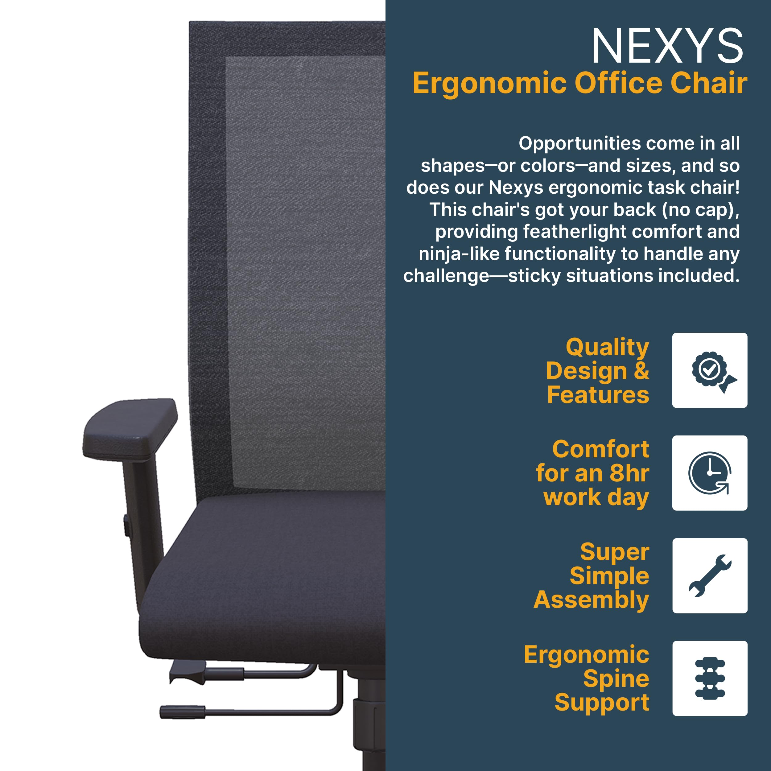 Ergonomic Mesh Office Chair with Adjustable Height & Tilt - Nexys Home Swivel Desk Chair with Wheels, Lumbar Support & Breathable Fabric for Long Work Hours - Perfect for Home Office & Gaming (Charcoal)