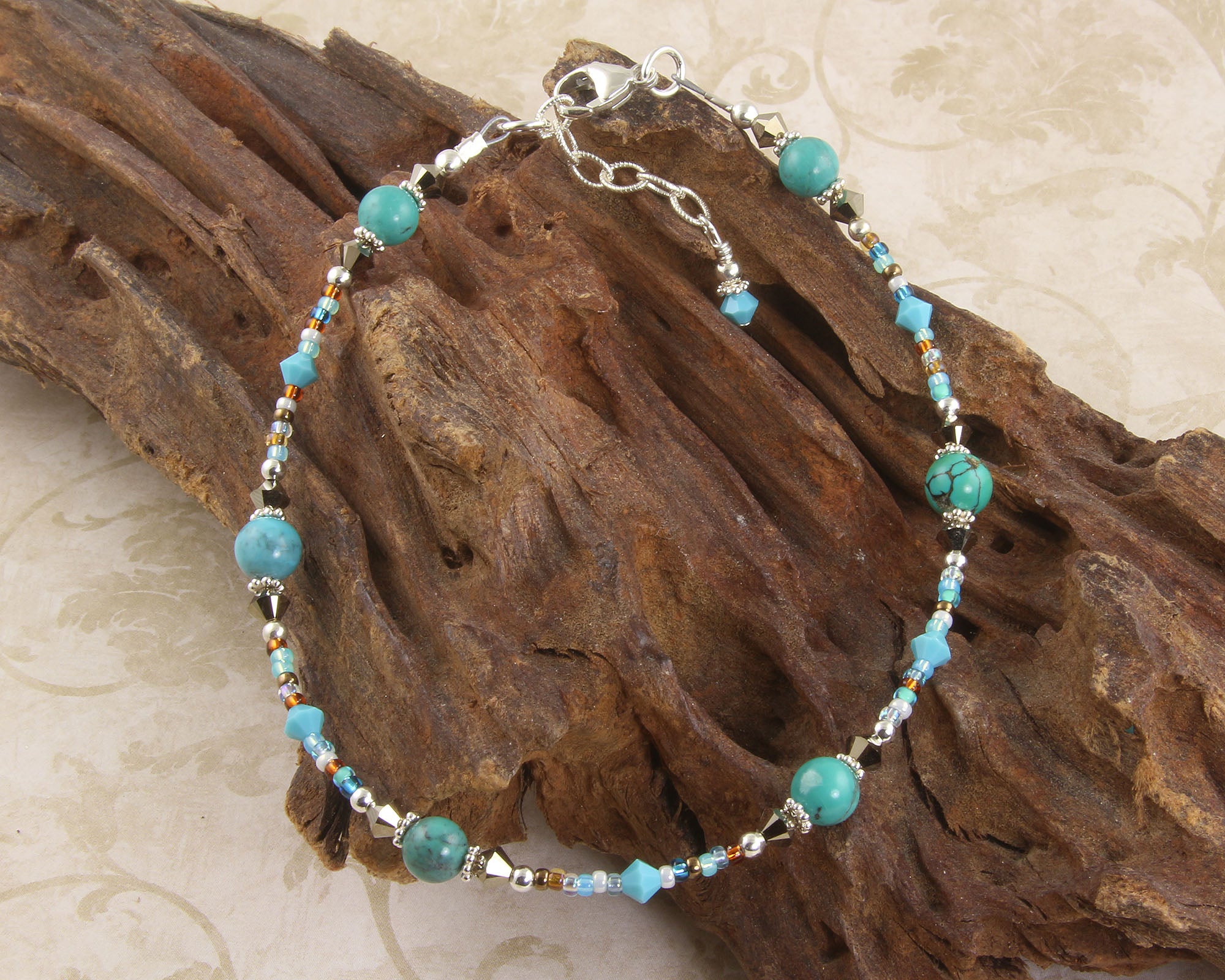 Turquoise Gold Crystal Silver Plated Anklet Bracelet for Women - Boho Beach Jewelry for Summer Outfits & Vacation Accessories