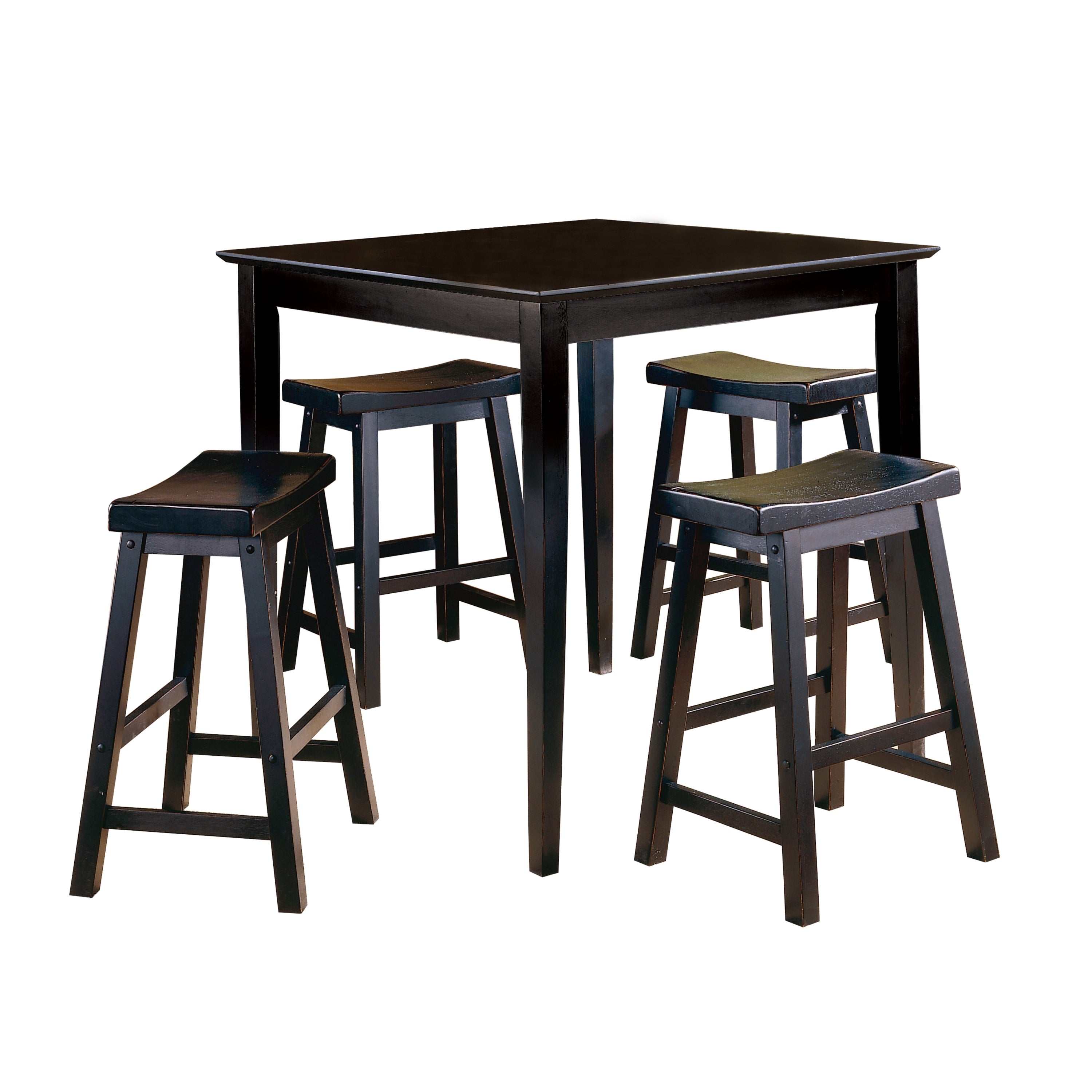 24 Inch Black Counter Height Stools Set of 2 - Solid Wood Saddle Seat Bar Stools for Kitchen Island, Breakfast Nook & Casual Dining - Modern Home Furniture