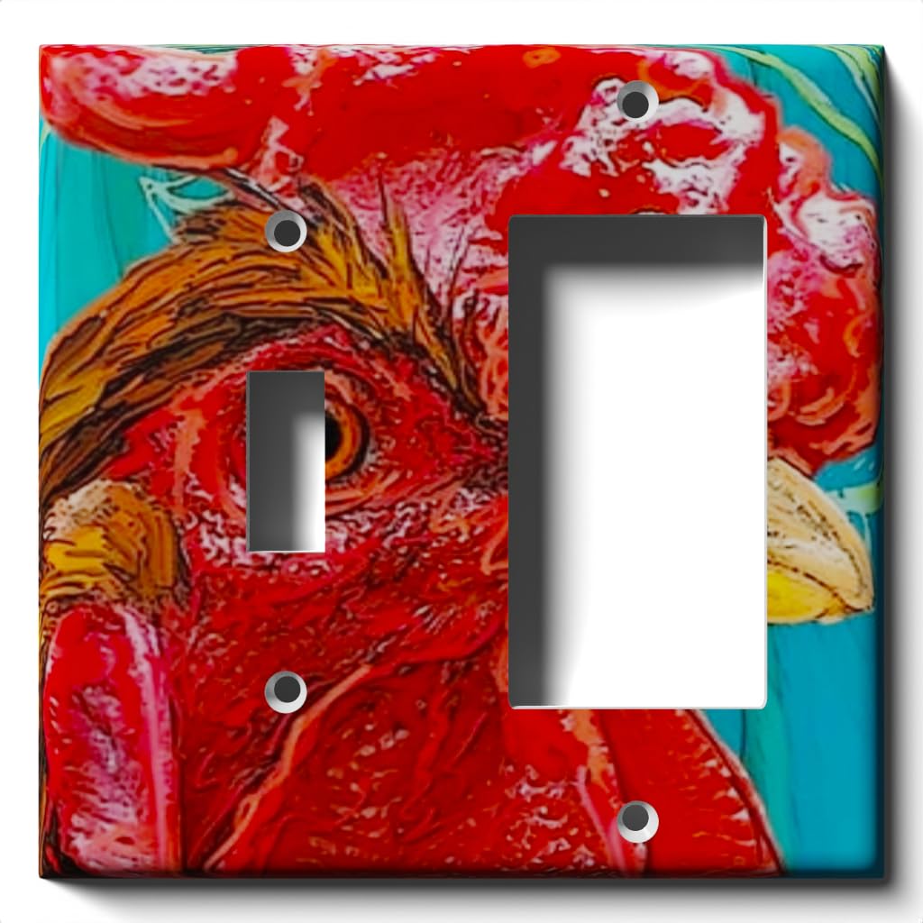Red Rooster Decorative Light Switch Cover - Single Toggle/Decora Rocker GFCI Outlet Plate for Kitchen, Bathroom & Farmhouse Decor