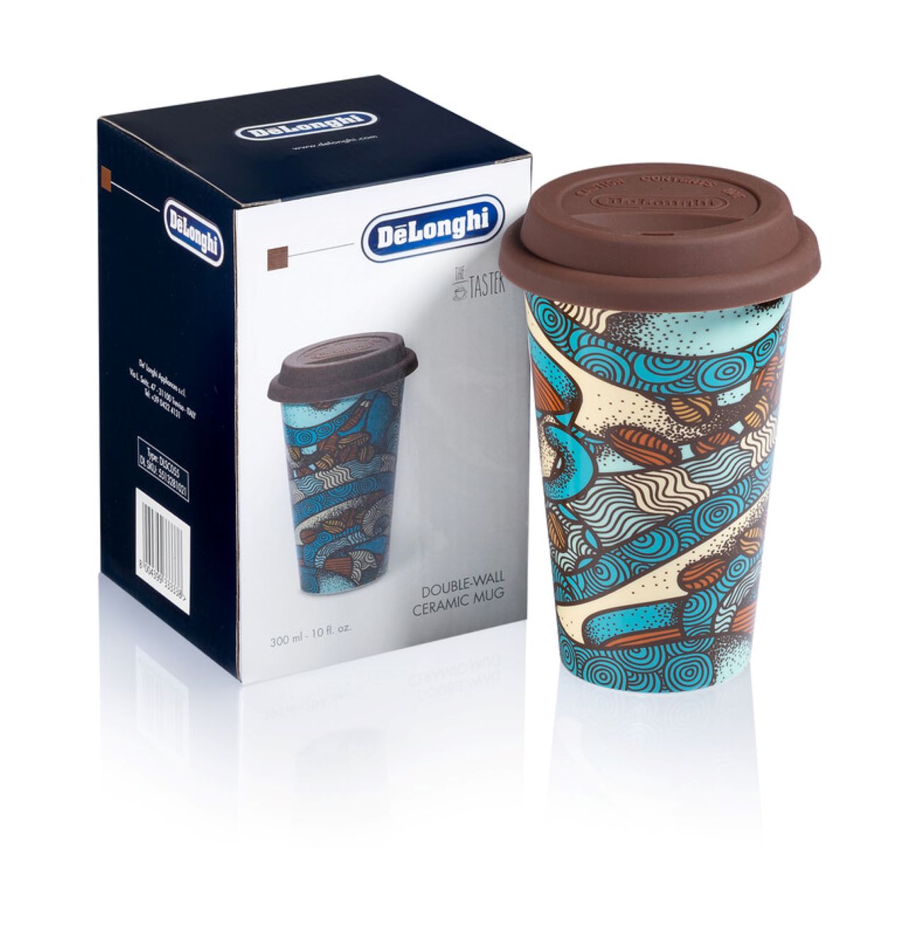 De'Longhi DLSC055 Double Wall Ceramic Travel Mug - Insulated Coffee Tumbler for Hot & Cold Drinks - Perfect for Office, Commute, and Outdoor Adventures