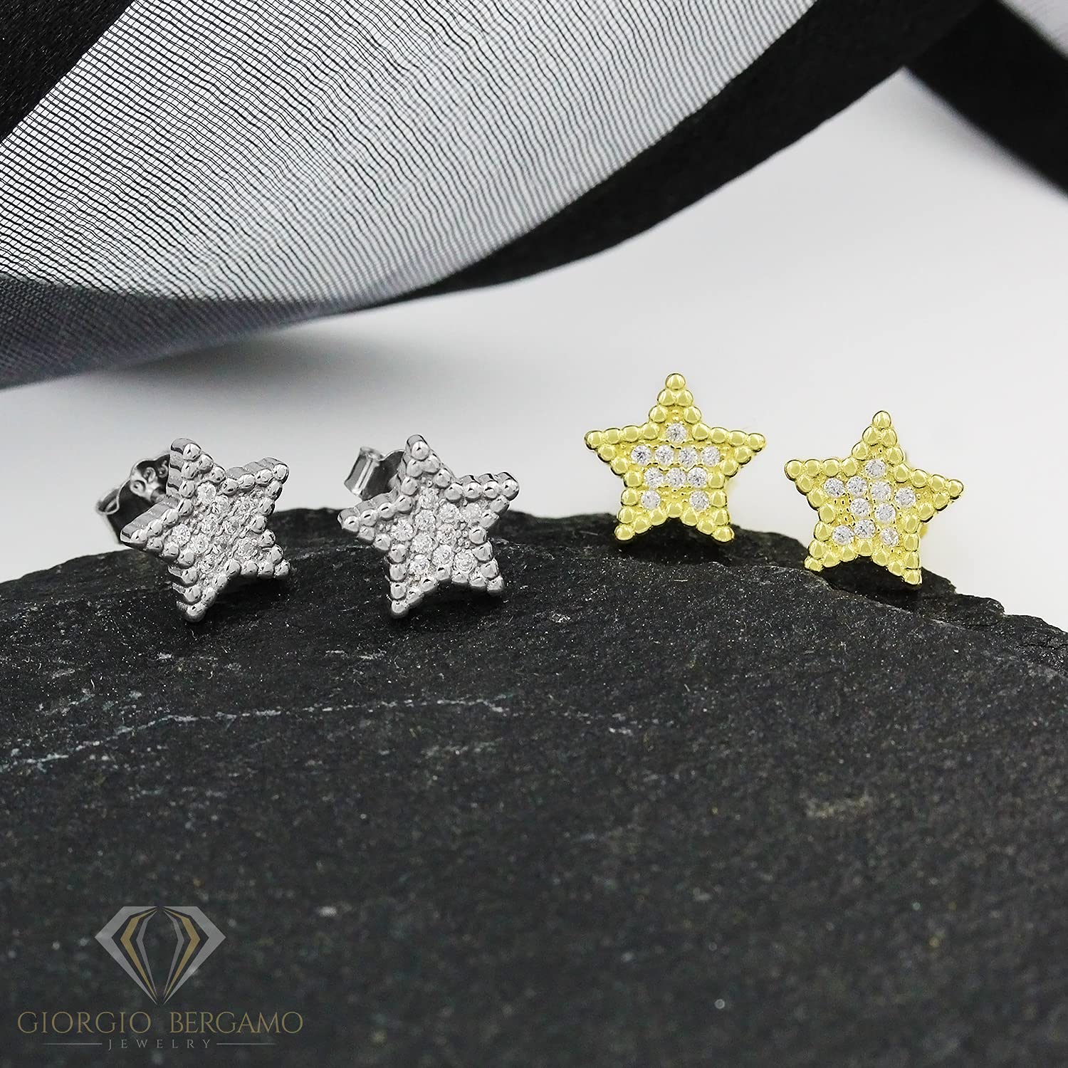 925 Sterling Silver Gold Plated Star Micro Pave Cubic Zirconia CZ Minimalist Stud Earrings for Women | Giorgio Bergamo | Perfect for Everyday Wear, Date Night & Special Occasions