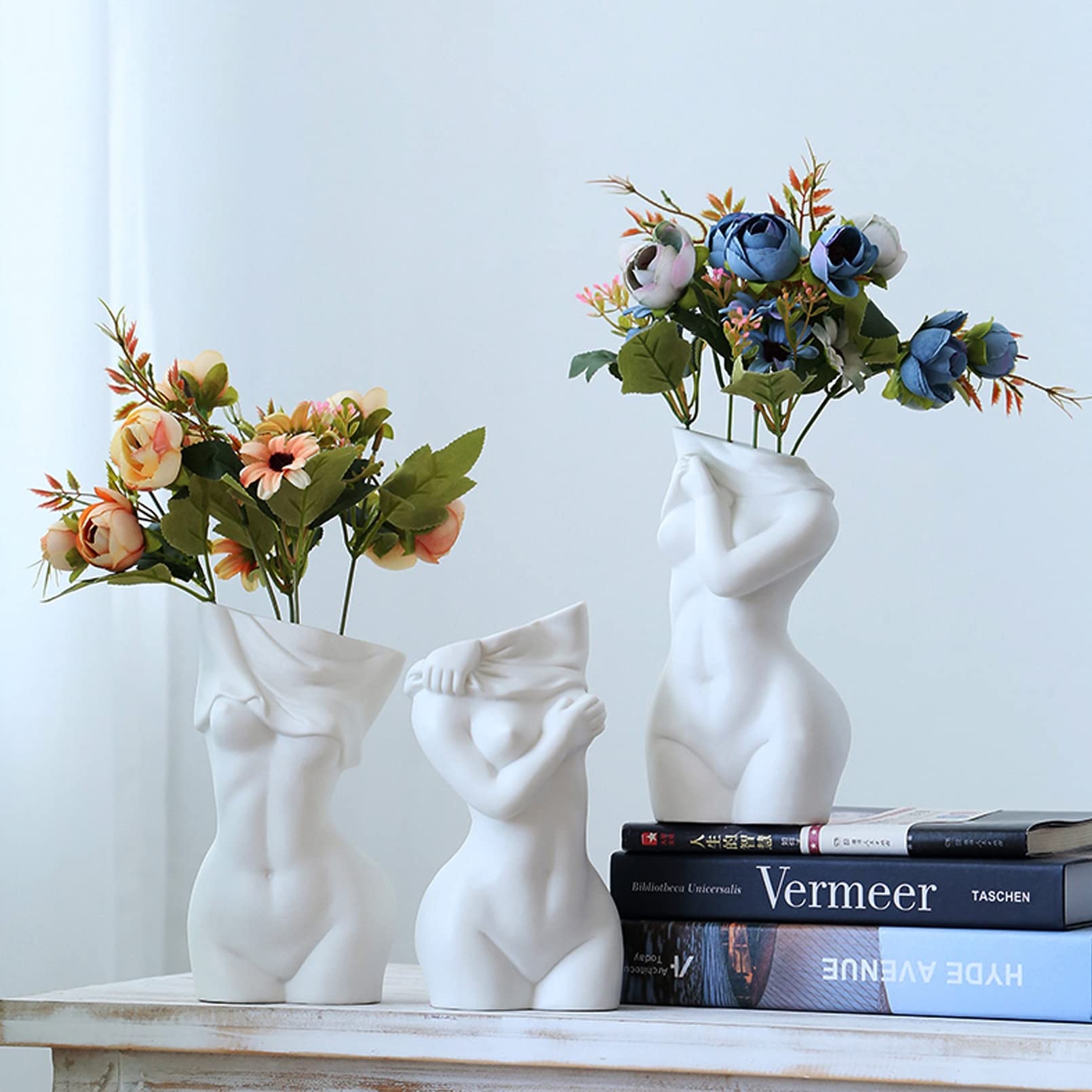 Modern Ceramic Decorative Vases - Nordic Style Geometric White Vase for Home Decor, Minimalist Abstract Centerpiece for Kitchen, Living Room, Dining Room - Perfect for Farmhouse, Boho & Scandinavian Interior Design #1095