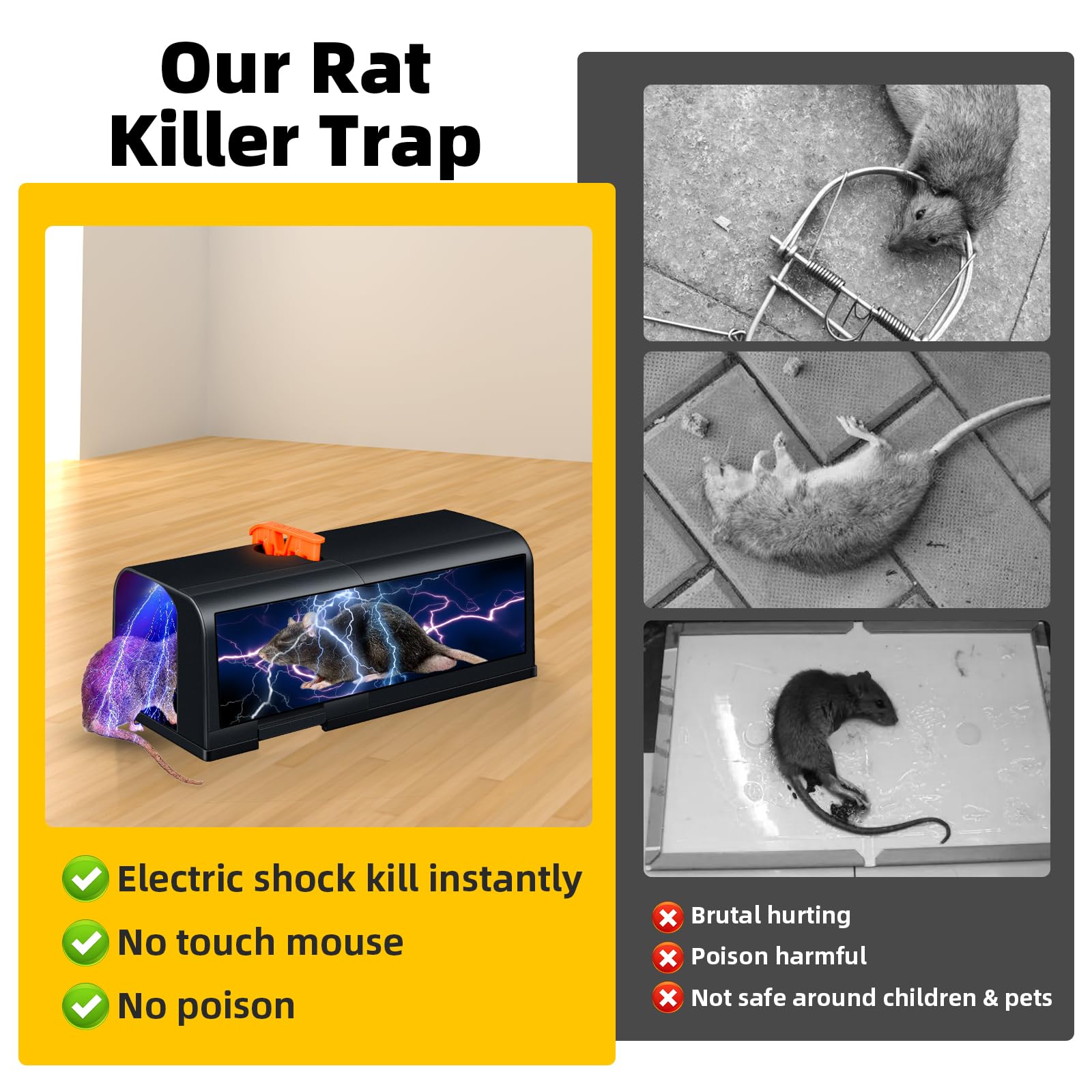 2024 Rechargeable Electric Mouse Trap Zapper - Humane Battery Operated Rat Trap with Anti-Escape Baffle for Indoor & Outdoor Use - Effective Rodent Control for Home, Garage, Basement and Yard (Eco-Friendly & Reusable) - Perfect for Kitchen Pantry Protection, Attic Rodent Removal and Garden Pest Control