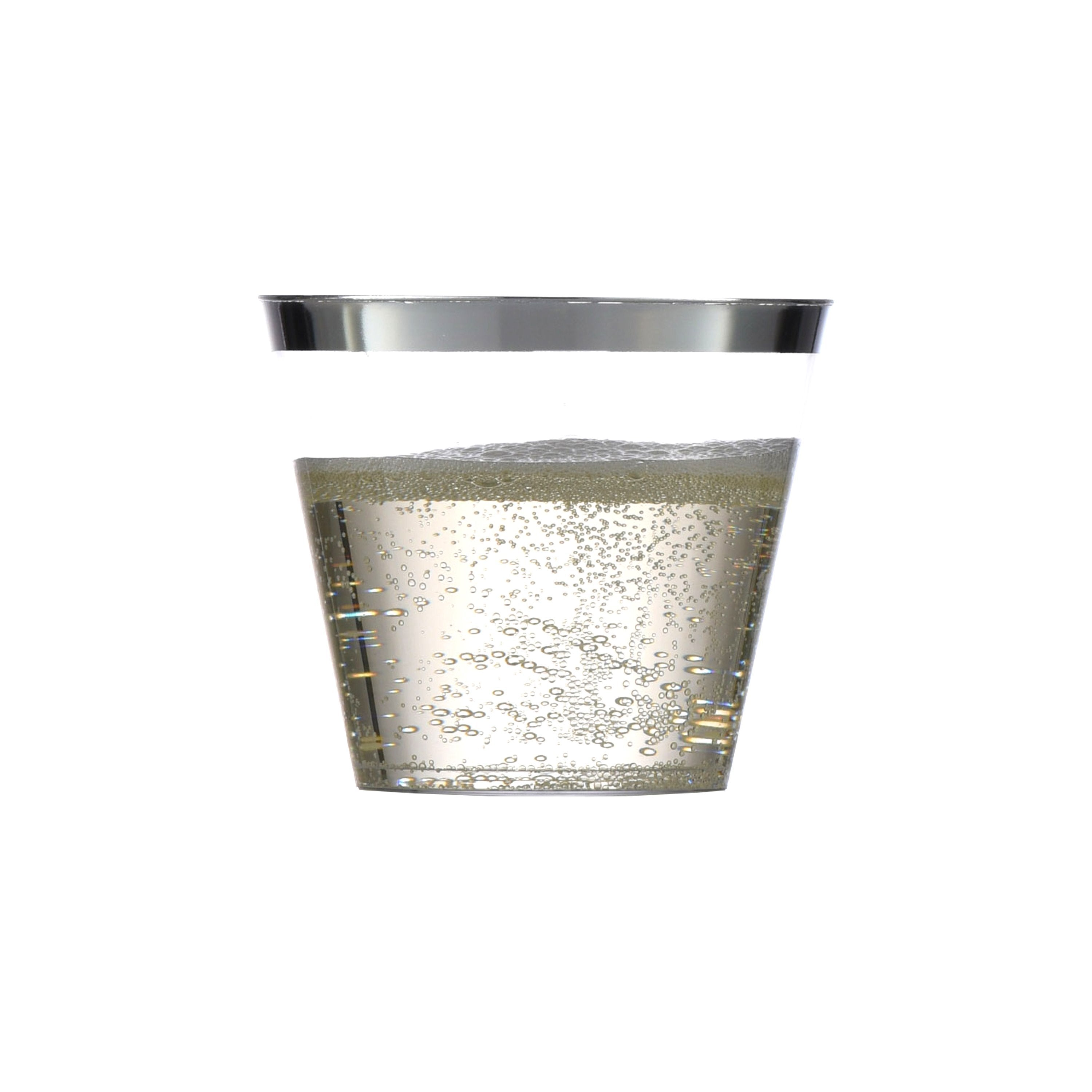 9 Oz Silver Plastic Cups - Old Fashioned Tumblers with Silver Rim - Durable Party Cups for Cocktails, Soda, Juice - Perfect for Weddings, BBQs, and Outdoor Events