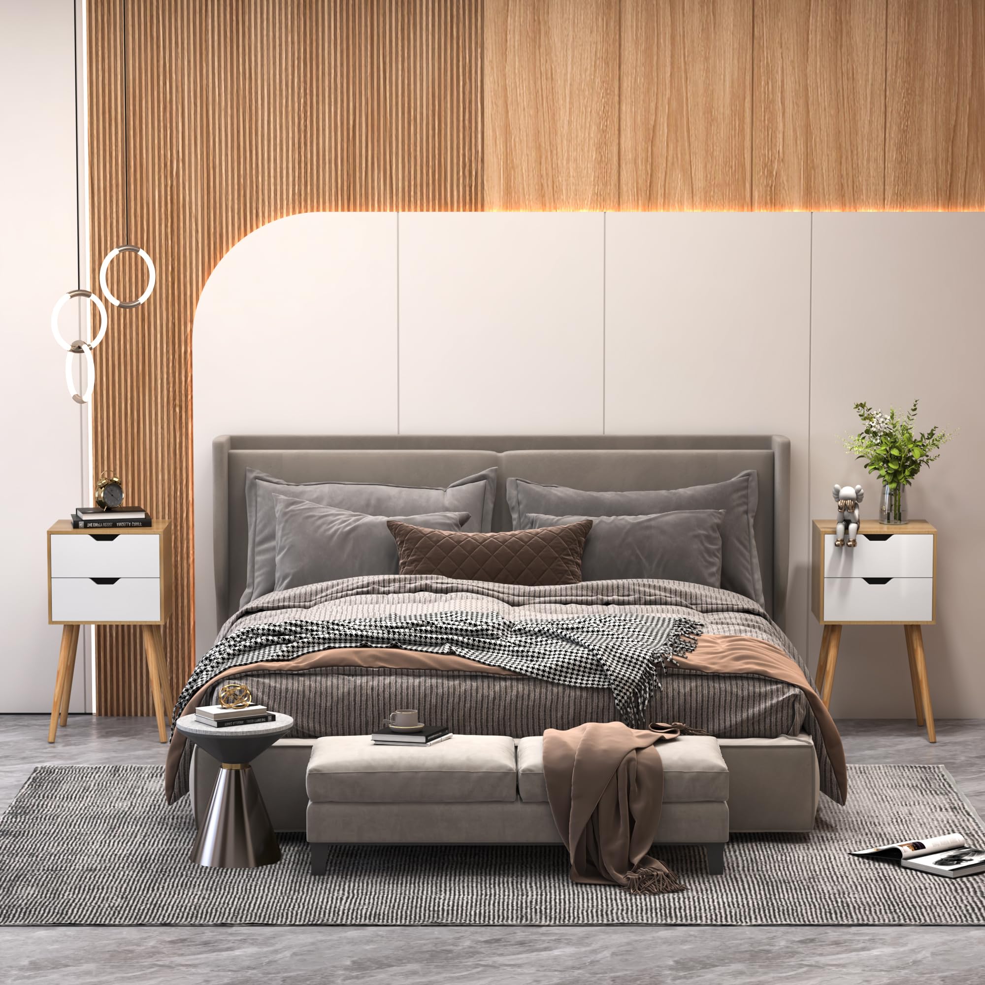 JAXPETY 2-Piece Nightstand Set with Drawers - Solid Wood Legs, Large Storage Space - Bedside Table, End Table for Bedroom (Natural Finish) - Perfect for Small Spaces & Apartment Living